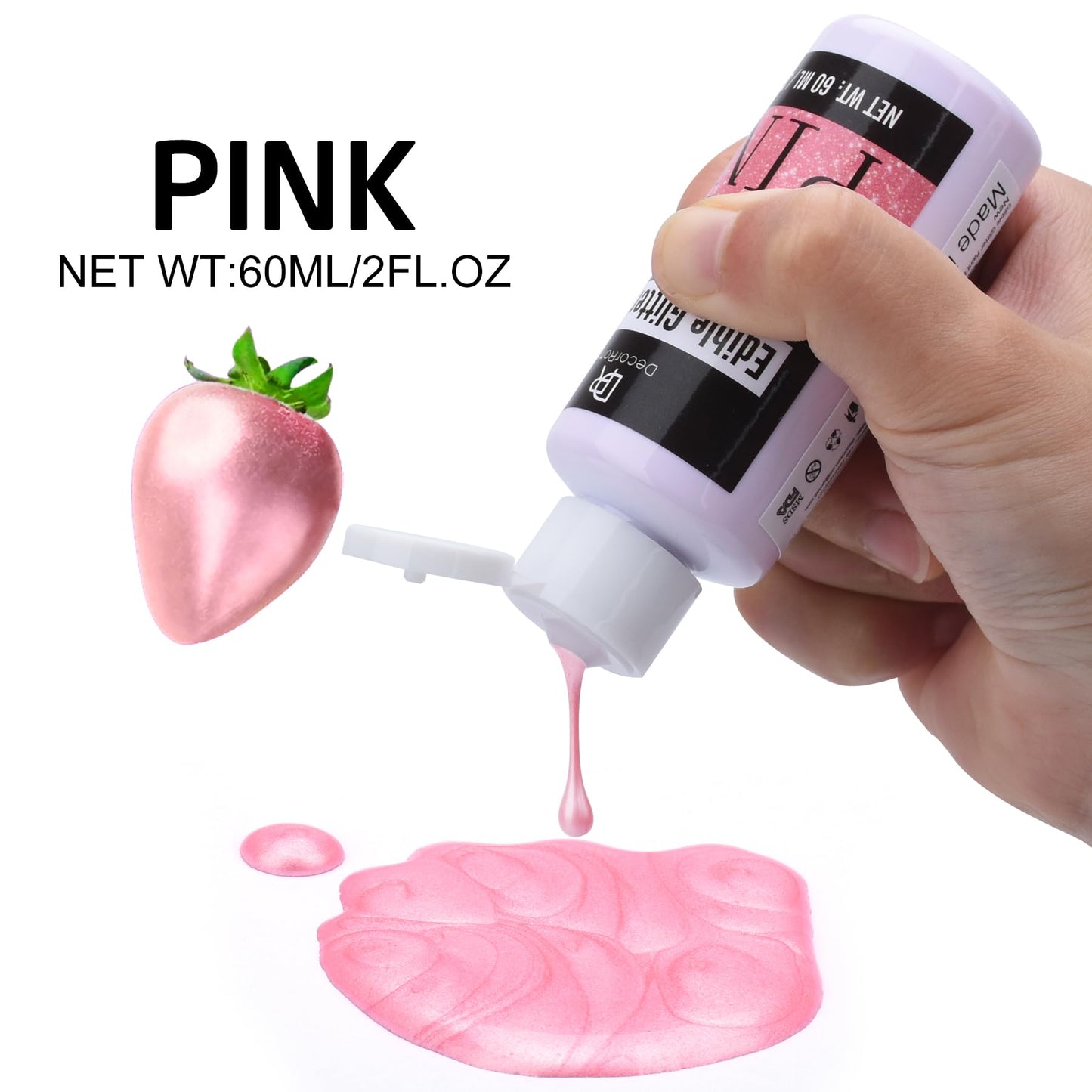 DecorRom Edible Glitter Paint - Metallic Cake Paint, Food Grade, 2 fl. oz, Pink