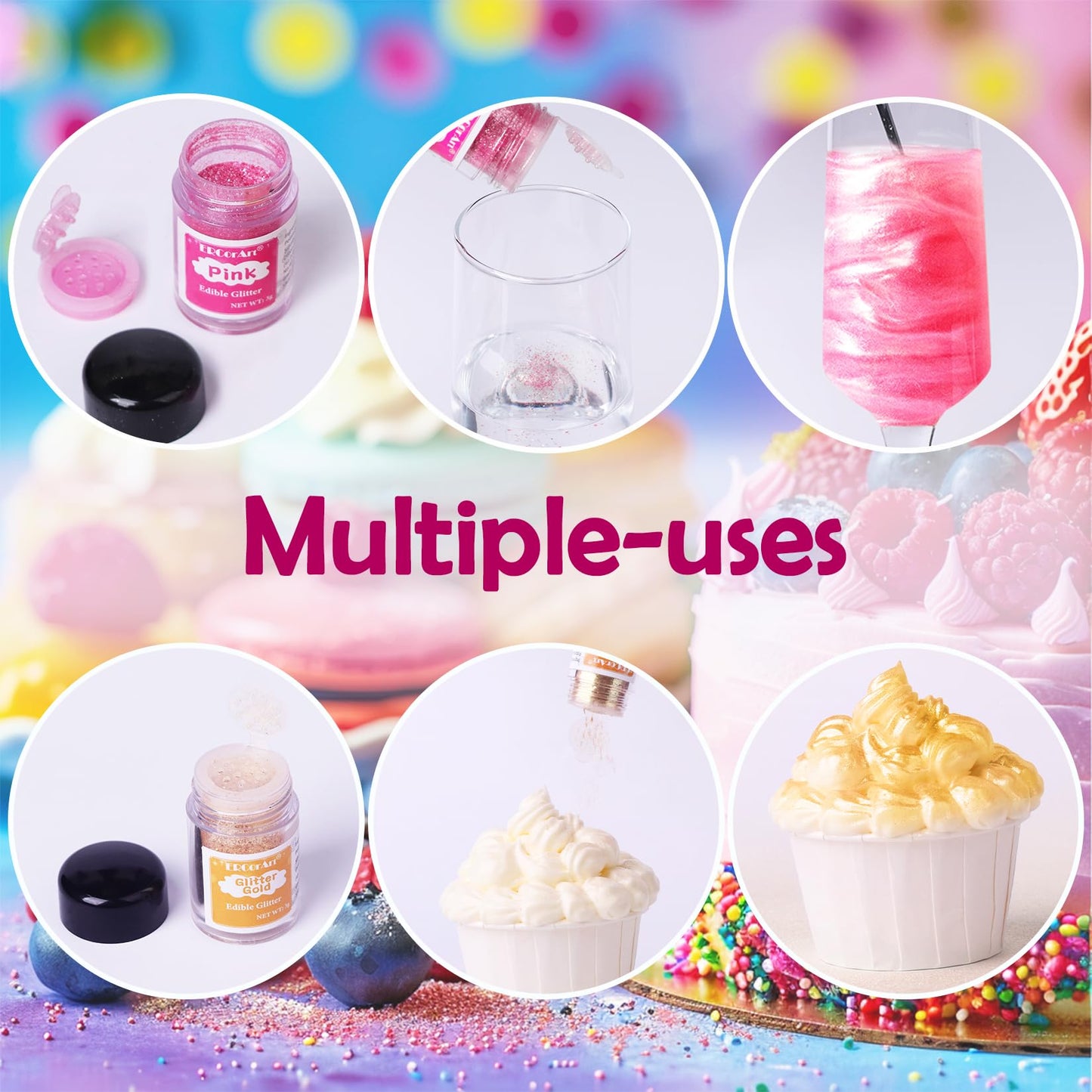 Edible Glitter - 6 Colors Luster Dust Edible, Food Grade Cake Decorating Shimmering Glitter For Drinks, Powder Glitter For Fonda