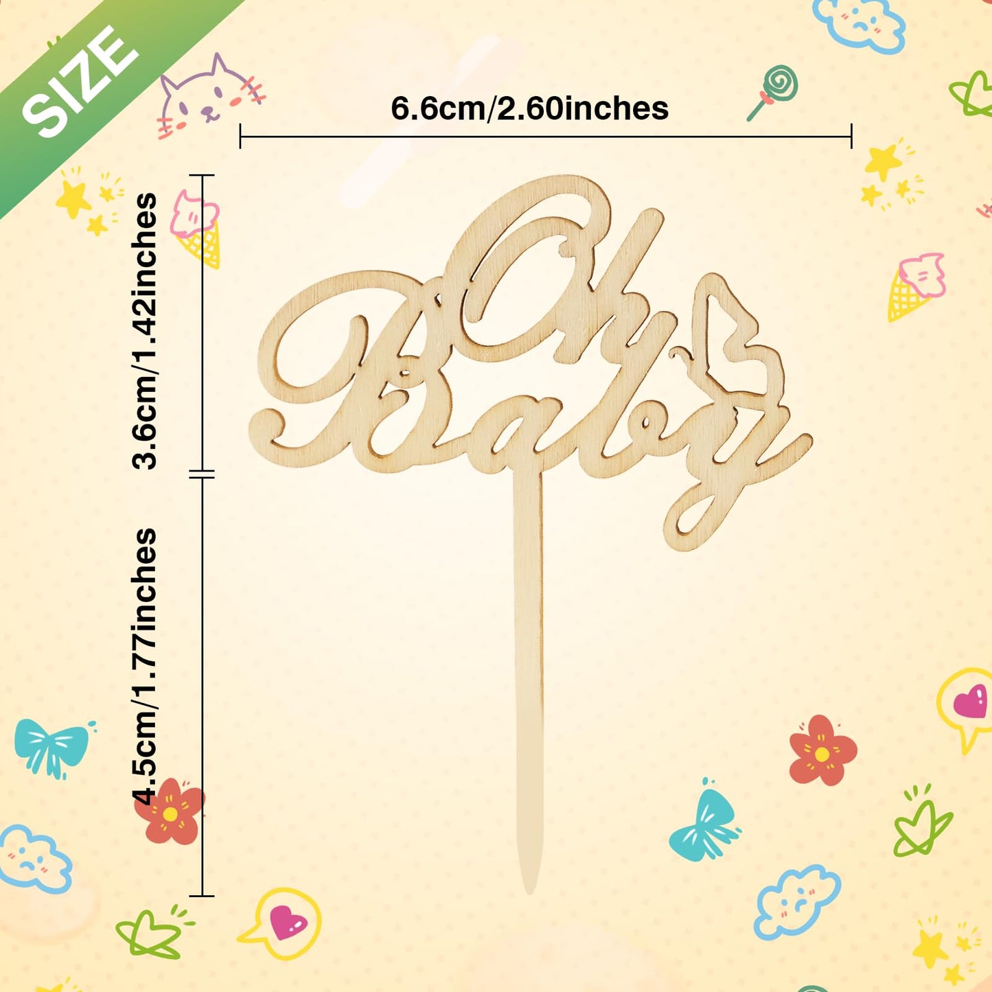 Aumio 24 Pcs Wooden Oh Baby Cupcake Toppers With Butterfly Gender Reveal Decorations Baby Shower Cupcake Picks Decorations For C