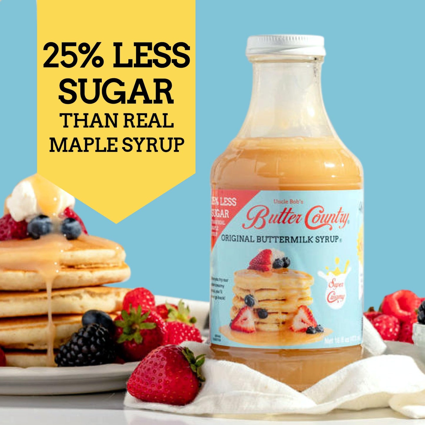 Uncle Bob'S Butter Country Original Buttermilk Syrup For Pancakes And Waffles, Less Sugar, No Corn Syrup, Gluten Free, Made With