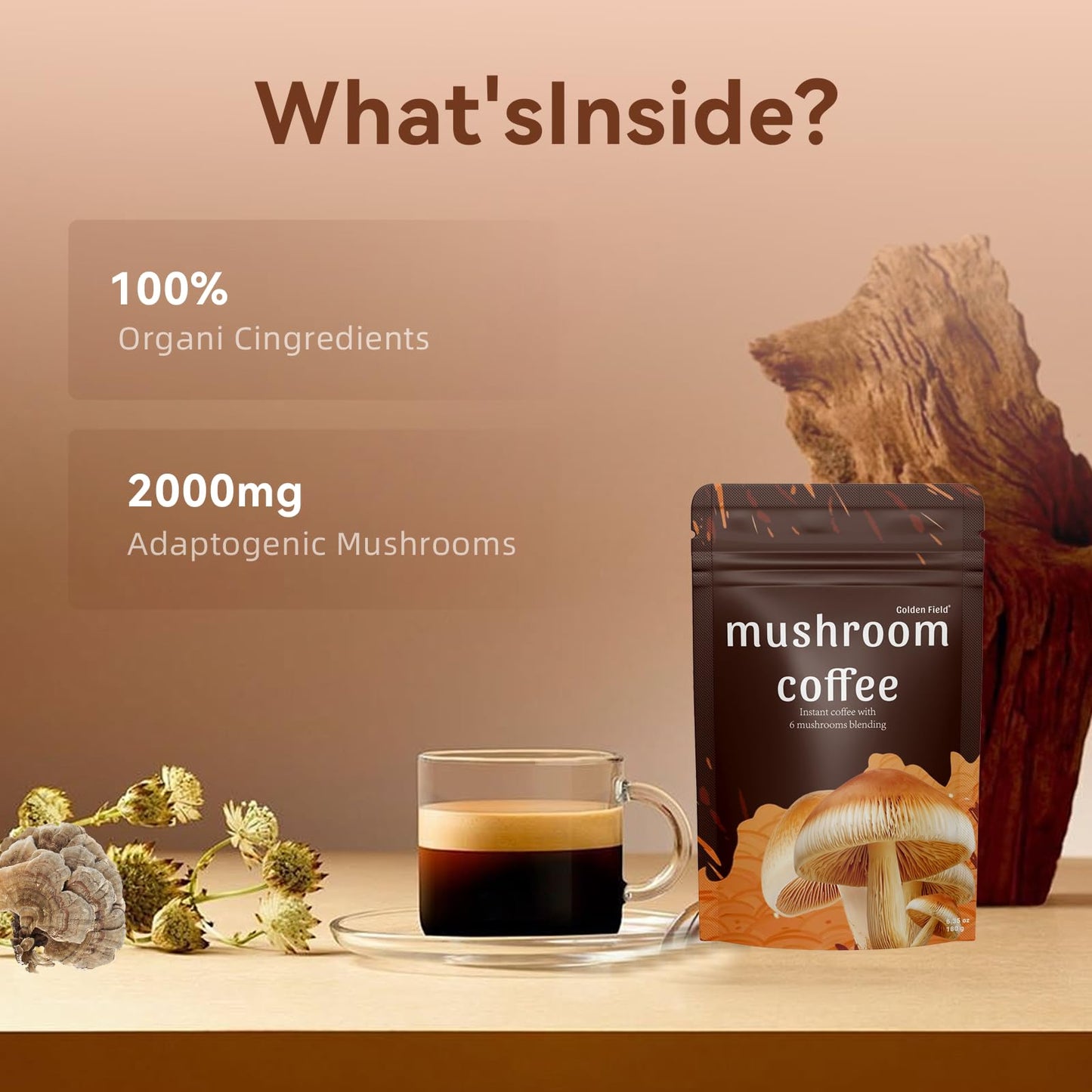Mushroom Coffee 6 Adaptogenic Mushrooms Usda Organic Instant Coffee Mct Oil Usa Grown Better Energy, Focus, Digestion, Immunity