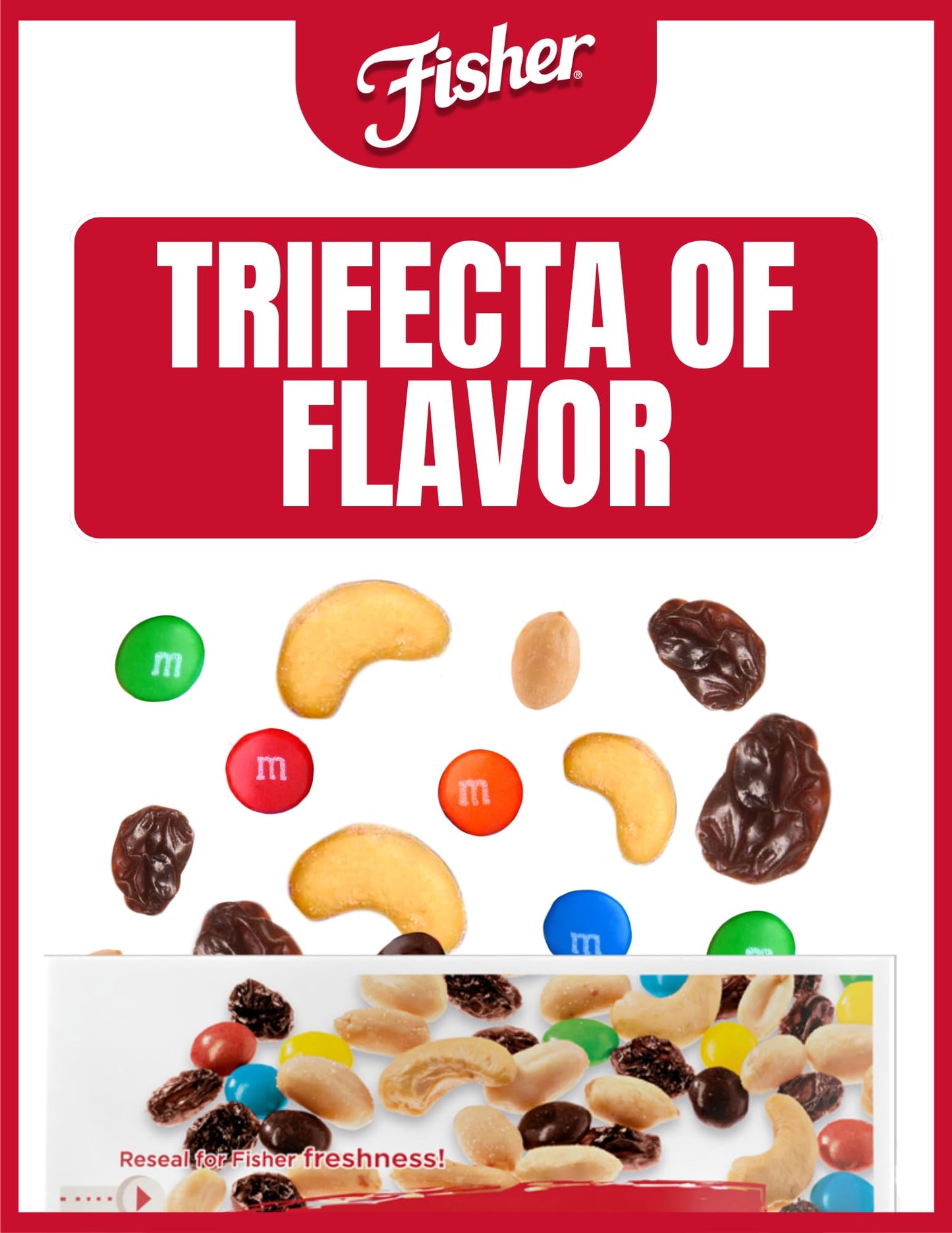 Fisher Snack Summit Trail Mix, 4 Ounces (Pack of 6), Peanuts, Milk Chocolate Candies, Raisins, Cashews, Resealable Pouches
