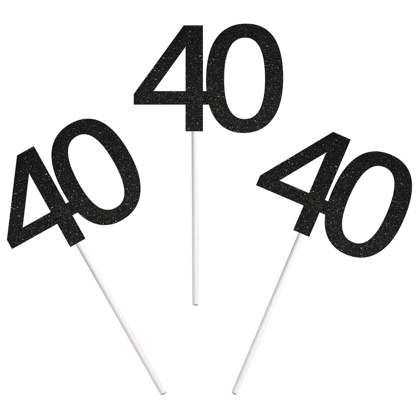 Sumerk 24Pcs 40 Cupcake Toppers Black Glitter 40Th Birthday Cupcake Picks Anniversary Party Decorations