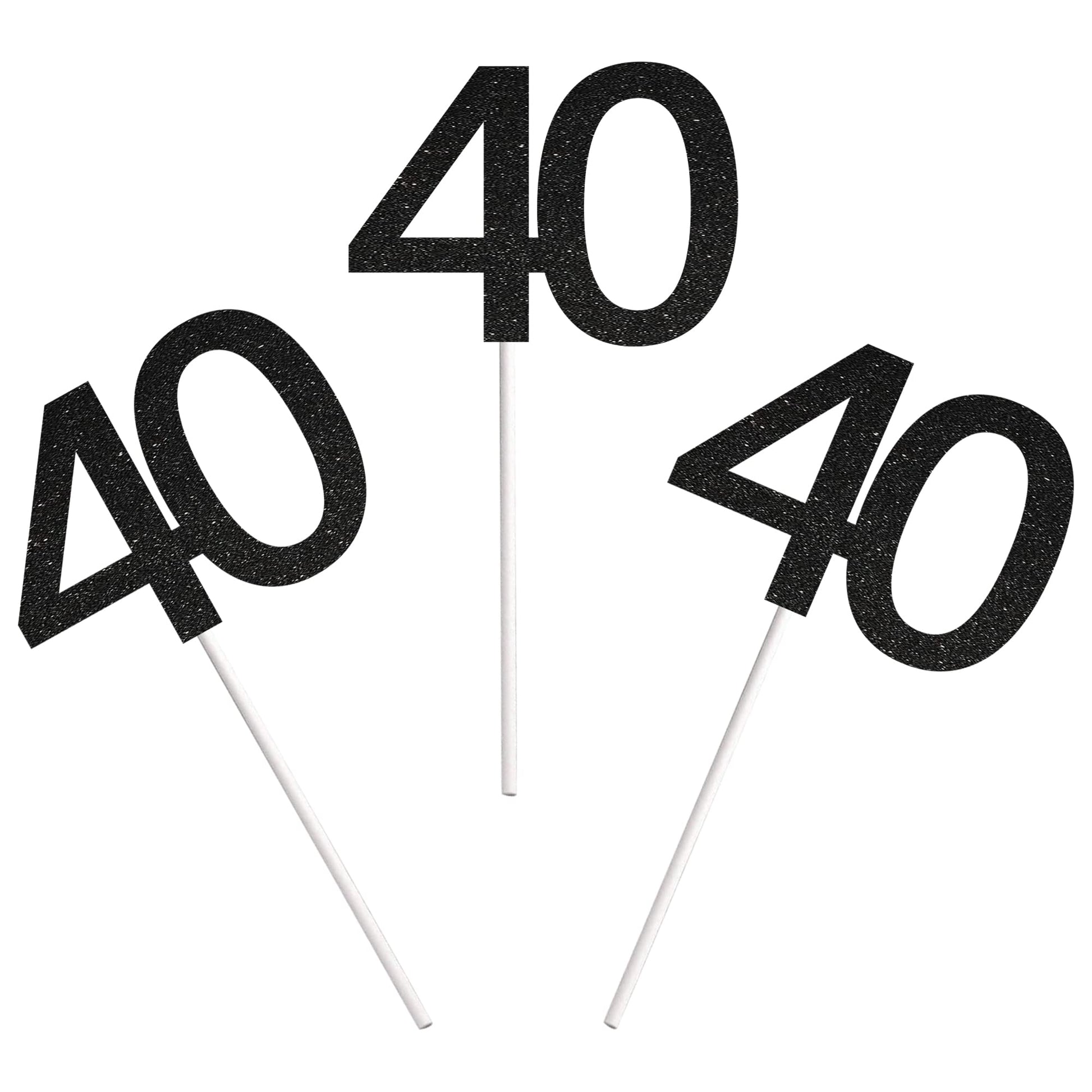 Sumerk 24Pcs 40 Cupcake Toppers Black Glitter 40Th Birthday Cupcake Picks Anniversary Party Decorations