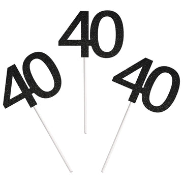 Sumerk 24Pcs 40 Cupcake Toppers Black Glitter 40Th Birthday Cupcake Picks Anniversary Party Decorations