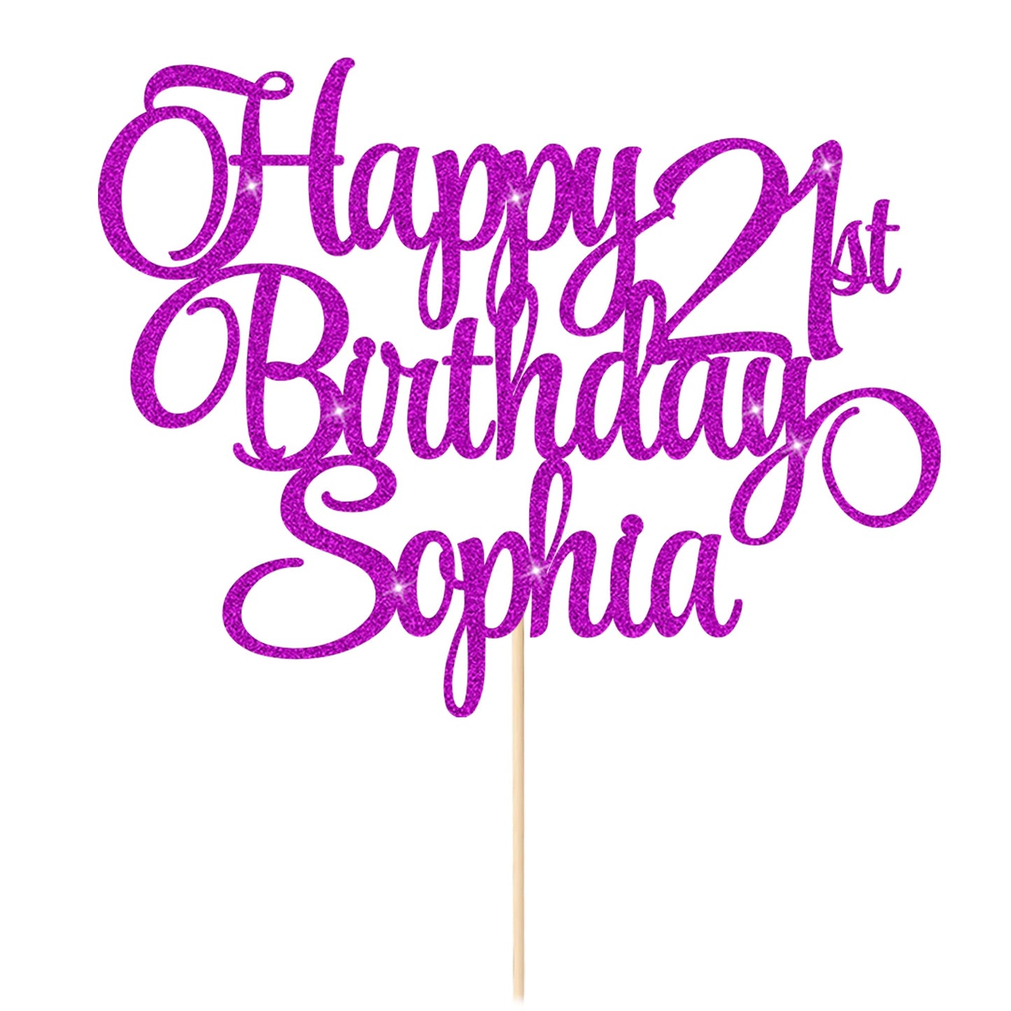 EDSG Personalized Cake Topper, Double-Sided Glitter, 7x4 inches, Purple