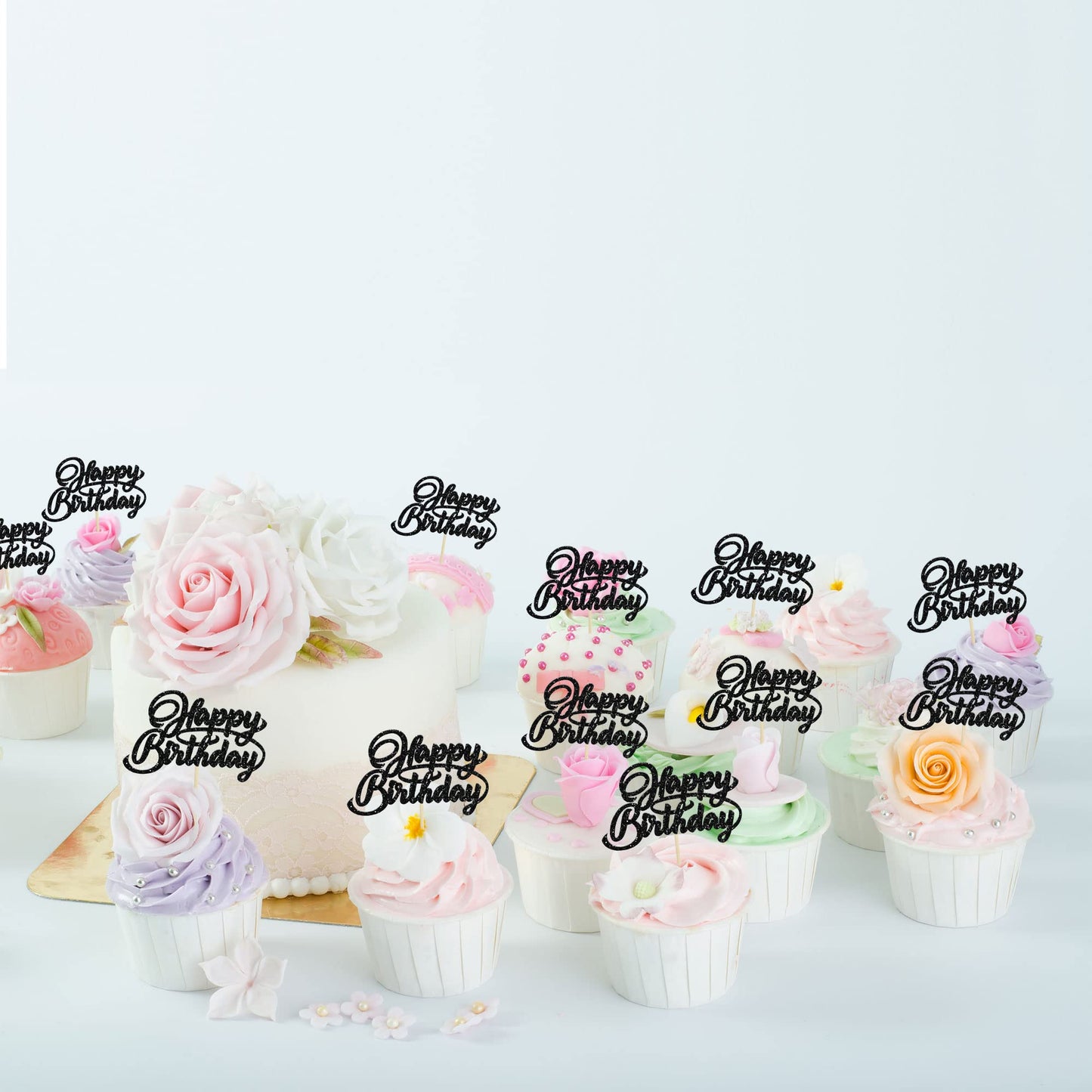 24Pcs Happy Birthday Cupcake Toppers Glitter Birthday Cupcake Food Picks For Celebrating Happy Birthday Party Cake Decorations S