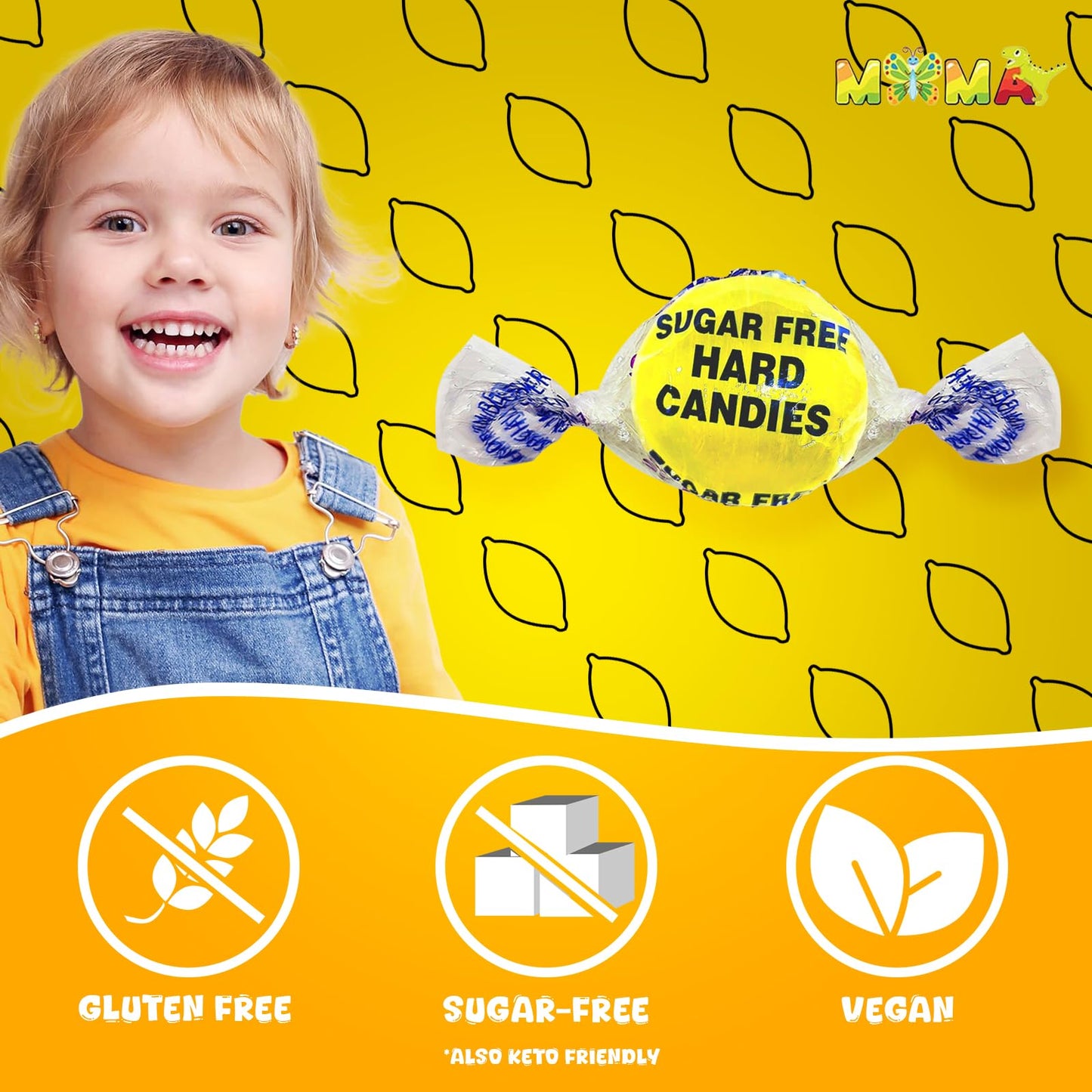 MIMA MIMA Sugar Free Lemon Drops Hard Candy - Gluten Free, Keto Friendly - 1 LB Individually Wrapped