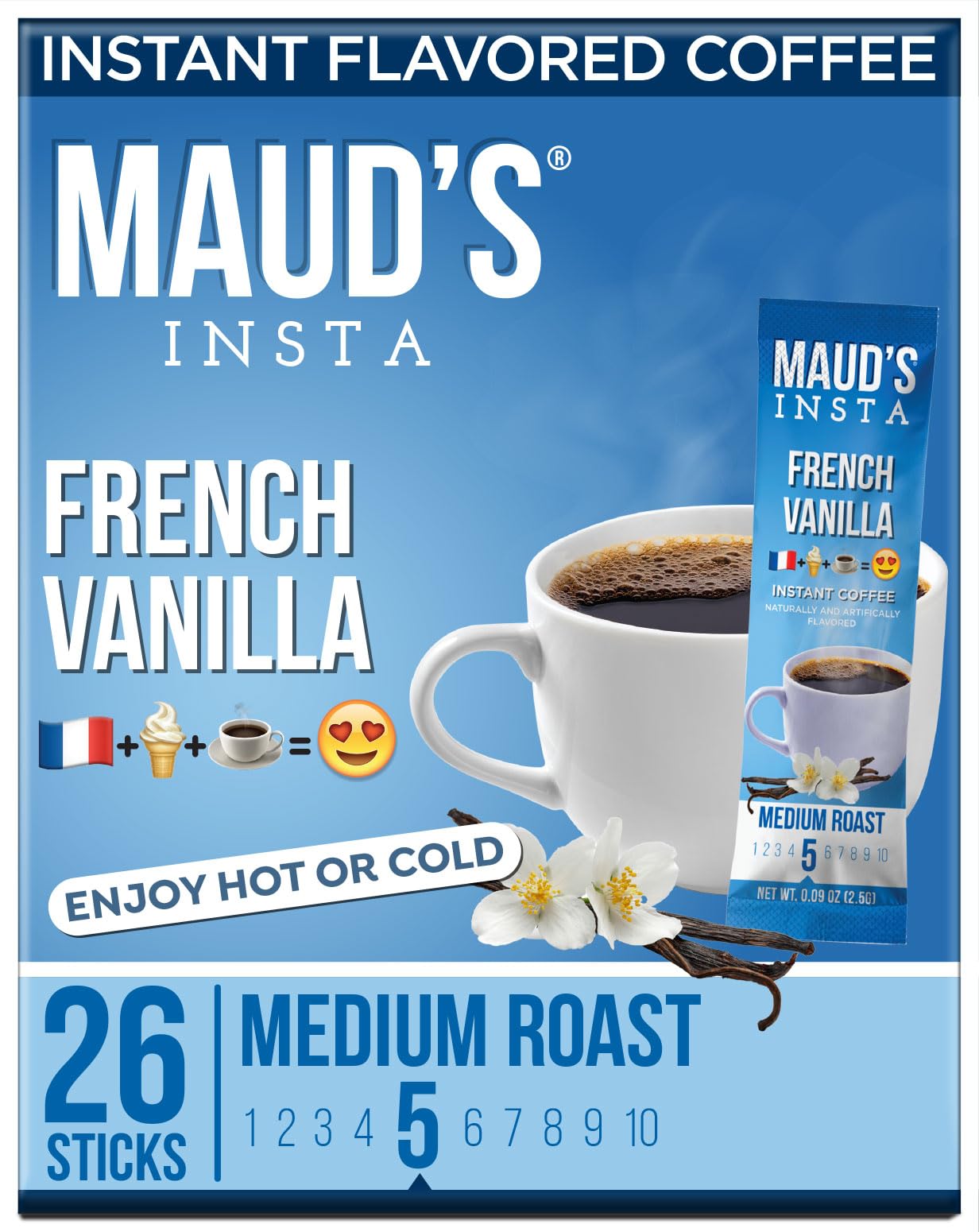 Maud'S French Vanilla Instant Coffee Packets Single Serve, 26 Ct | French Vanilla Flavored Coffee | 100% Arabica Medium Roast Co