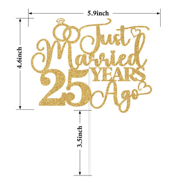 Just Married 25 Years Ago Cake Topper, Cheers To 25 Years, Blessed & Loved, 25Th Anniversary, Wedding 25Th Anniversary Party Dec
