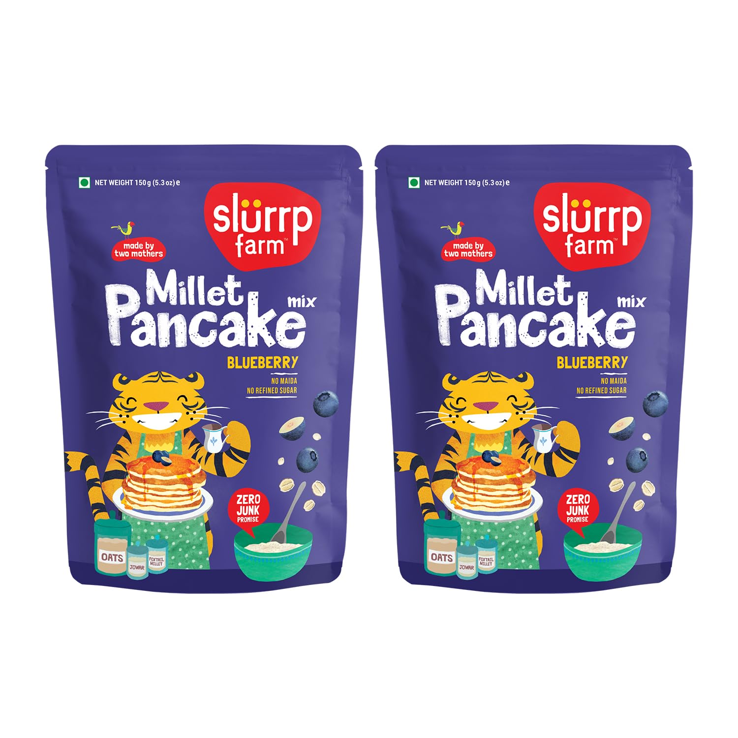 Slurrp Farm No Maida Blueberry Milk Pancake Mix | Instant Breakfast Mix Made With Oats And Jowar | Eggless Healthy Breakfast For