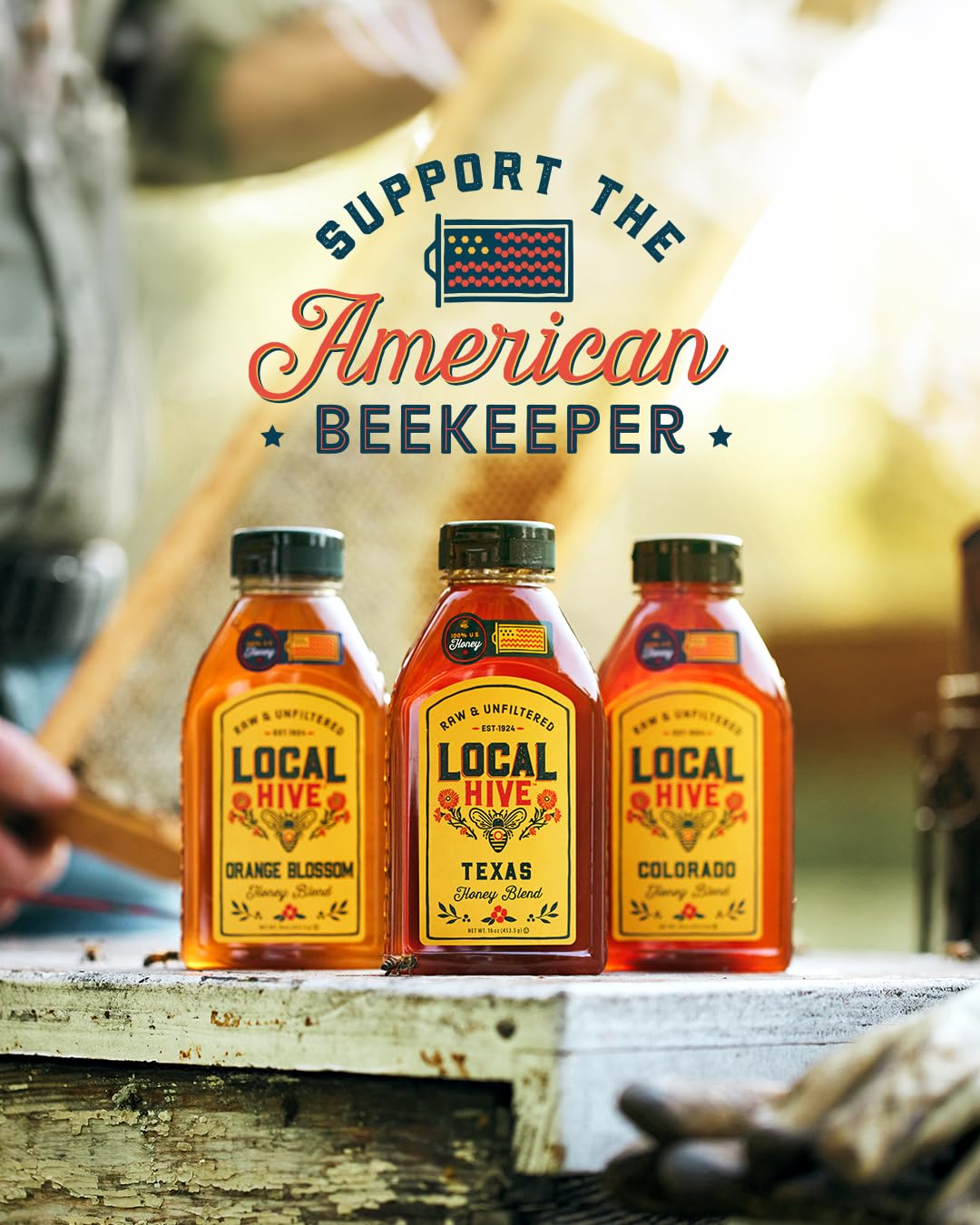 Local Hive Southeast Raw Unfiltered Honey - 16 oz, 100% Pure US Honey, Sourced from American Bees and Beekeepers - Natural Sweet