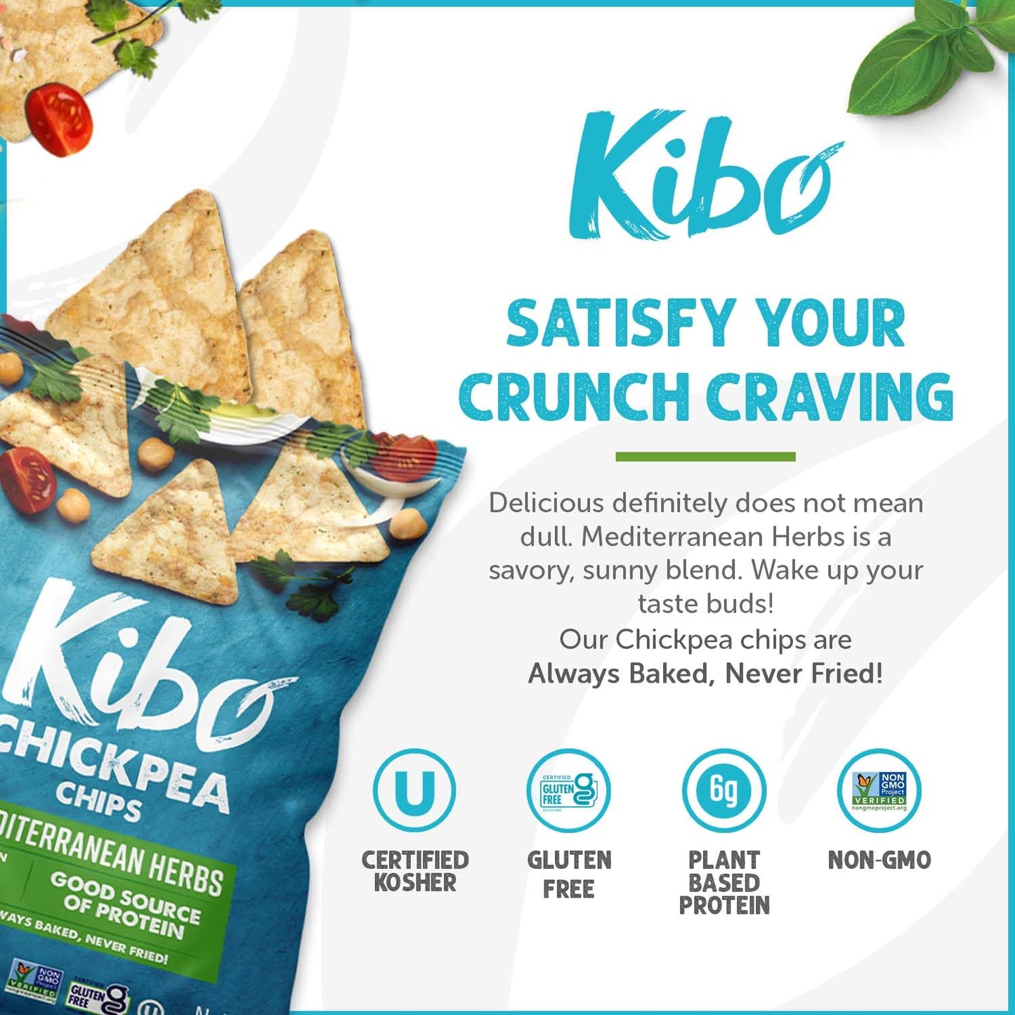 Kibo Chickpea Chips - Gluten Free And Plant-Based, Non-Gmo, Kosher + Vegan. Mediterranean Herbs, 1 Oz. 12 Pack