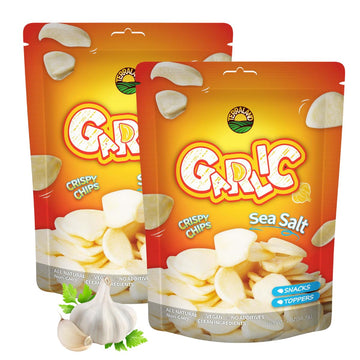 Terraland Garlic Crispy Chips -Sea Salt, Crispy & Crunch, Idea for Snacking or Pairing with Steak and Dips 2oz Bag - Pack of 2