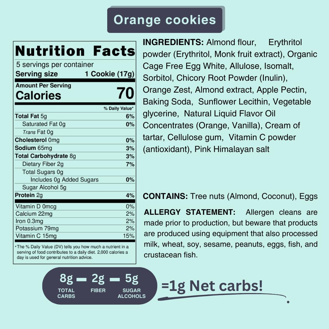Sugar Free, Low Fat, Gluten Free, Dairy Free, Flche Healthy Treats, 5 Soft Baked Cookies 3.35Oz (95G) (Pack Of 1) (Orange)