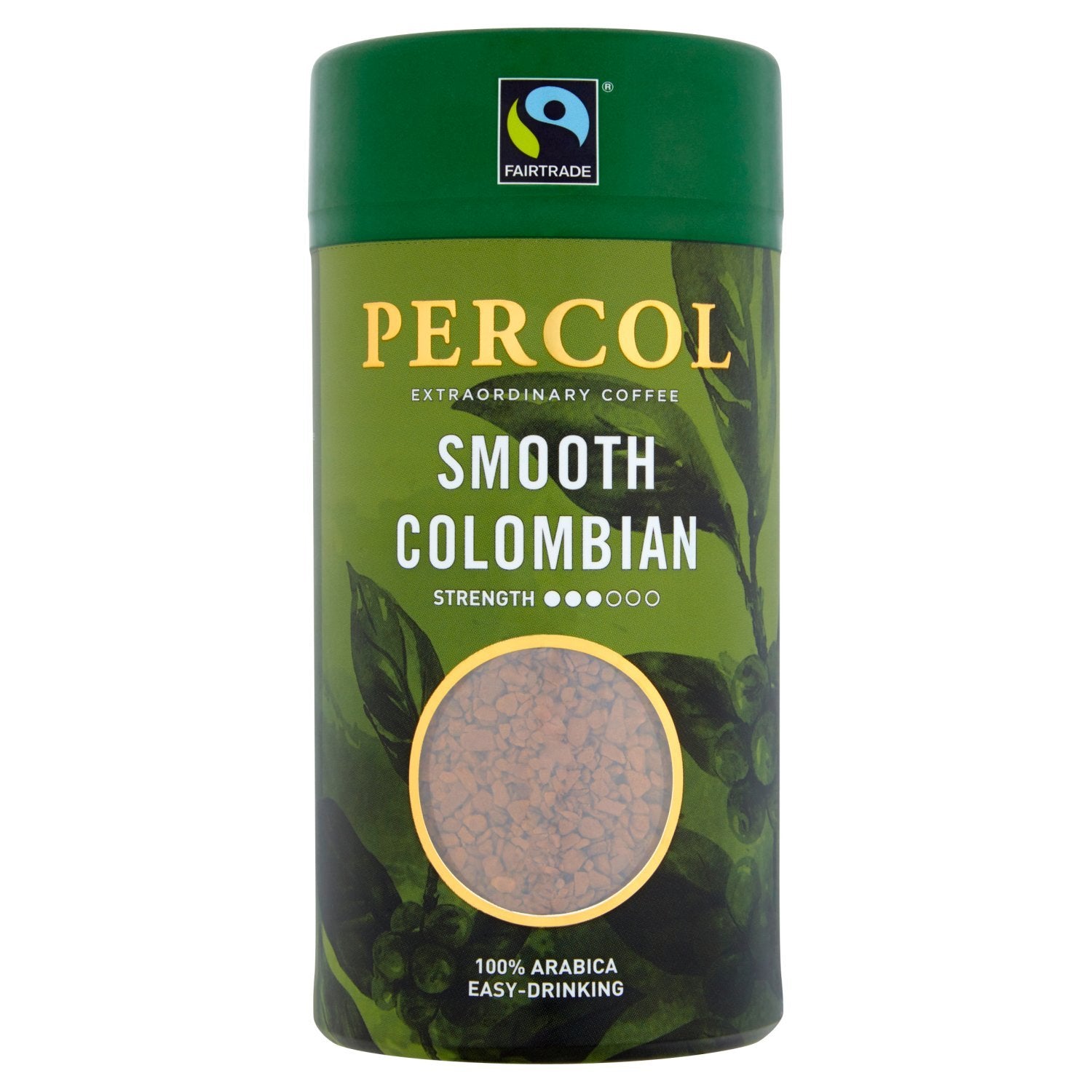 PERCOL Smooth Colombian Instant Coffee - 100% Arabica, Light Strength, 3.5 oz, Green