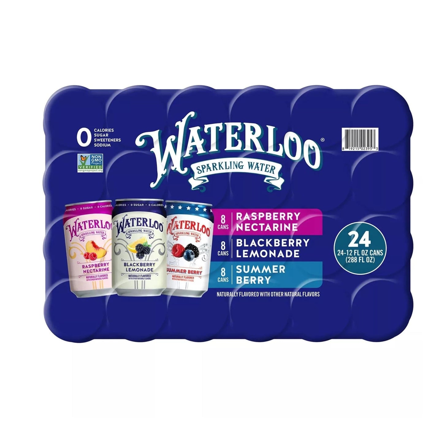 Waterloo Sparkling Water Variety Pack 24 Pack Raspberry Nectarine - Blackberry Lemonade - Summer Berry Naturally Flavored