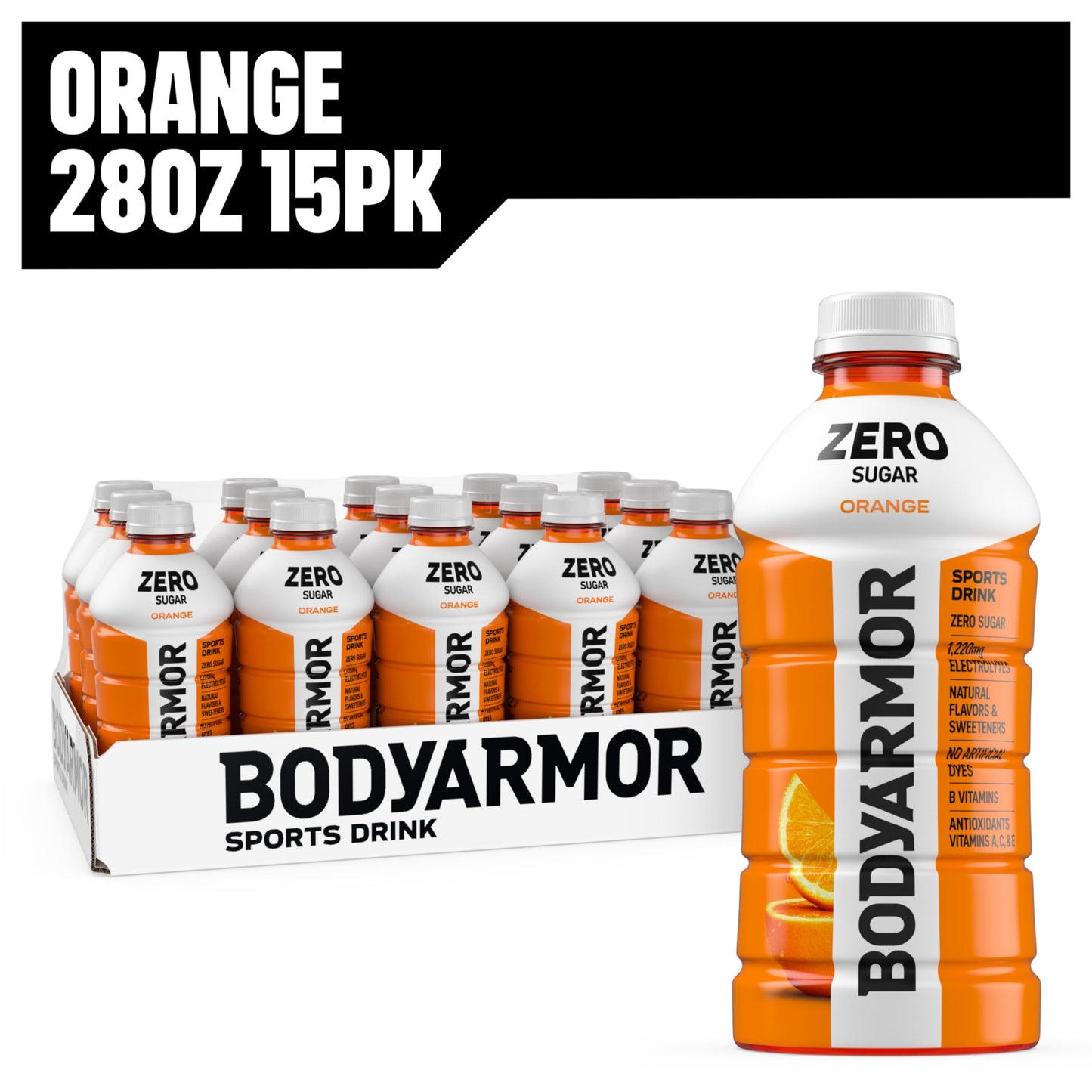 BODYprotective covering ZERO Sugar Orange Electrolyte Drink  Natural Flavors  28 Fl Oz Bottles (15 Pack)  B Vitamins & Antioxidants Sugar Free Hydration