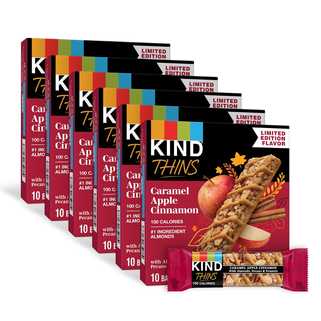 KIND THINS Caramel Apple Cinnamon Snack Bars, Gluten Free, 100 Calorie, 60 Count, 0.74 Ounce Each