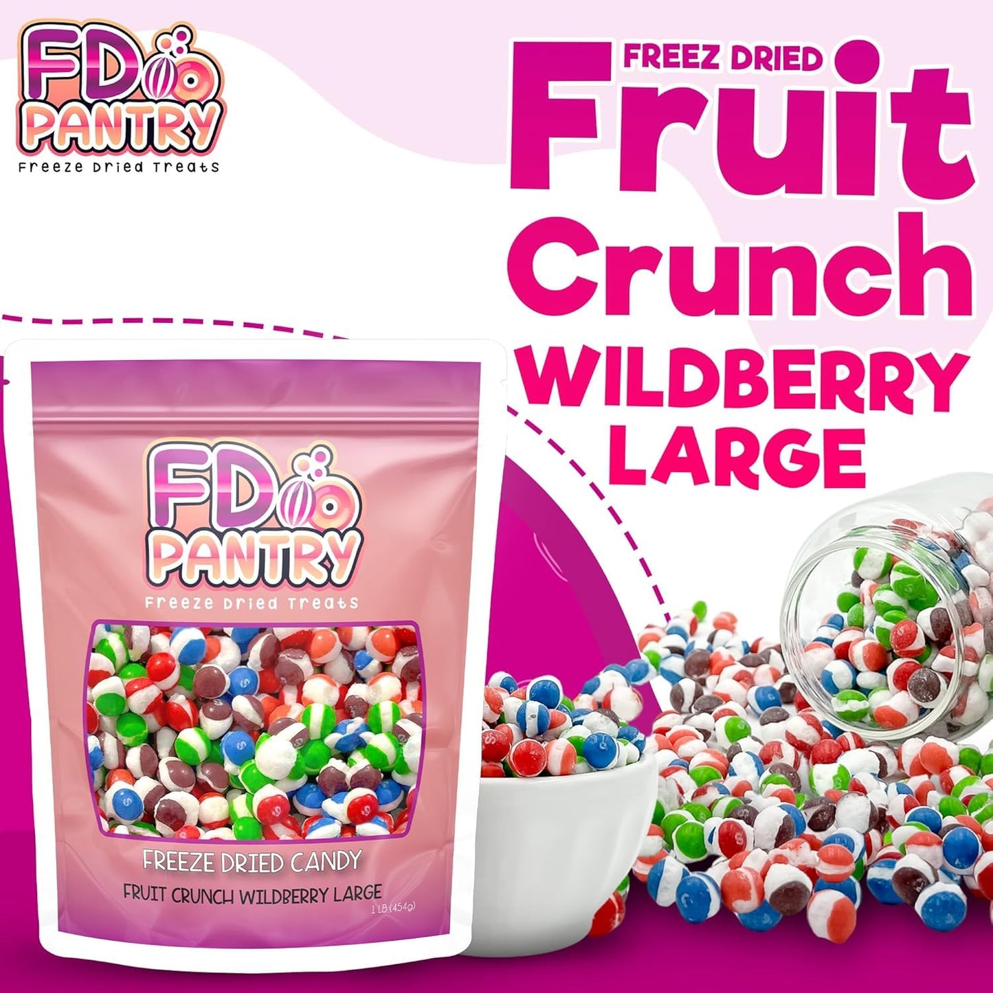 Fruit Crunch Freeze Dried Candy Variety Pack - Wildberry & Tropical Flavors - 16 Oz Each - Crunchy Fruity Snack   In Large Pouches - Assorted Berries, Pineapple, Mango - Great Gift For All Ages