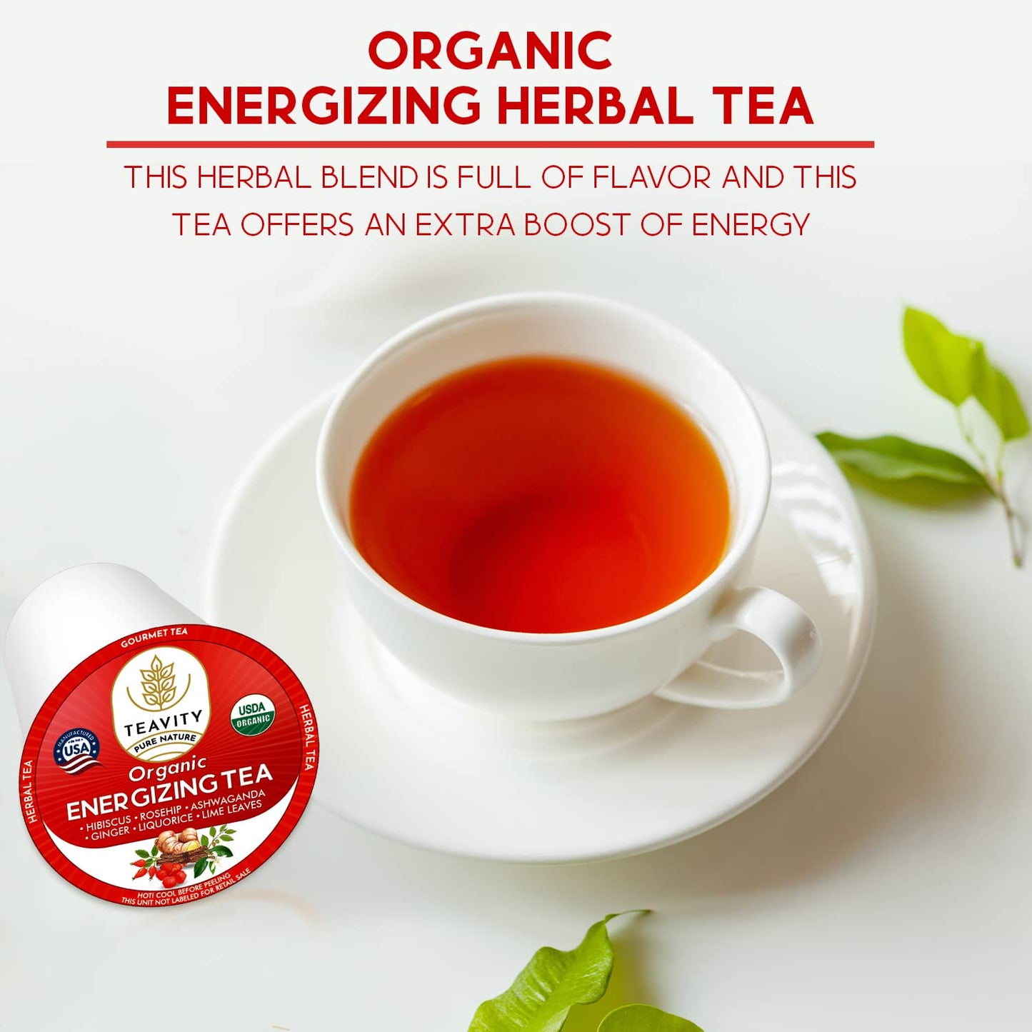 Organic Ashwagandha Tea Pods For Keurig With Ginger, Licorice, Organic Hibiscus Sabdariffa, Rosehip, & Lime - Decaf Herbal Tea -