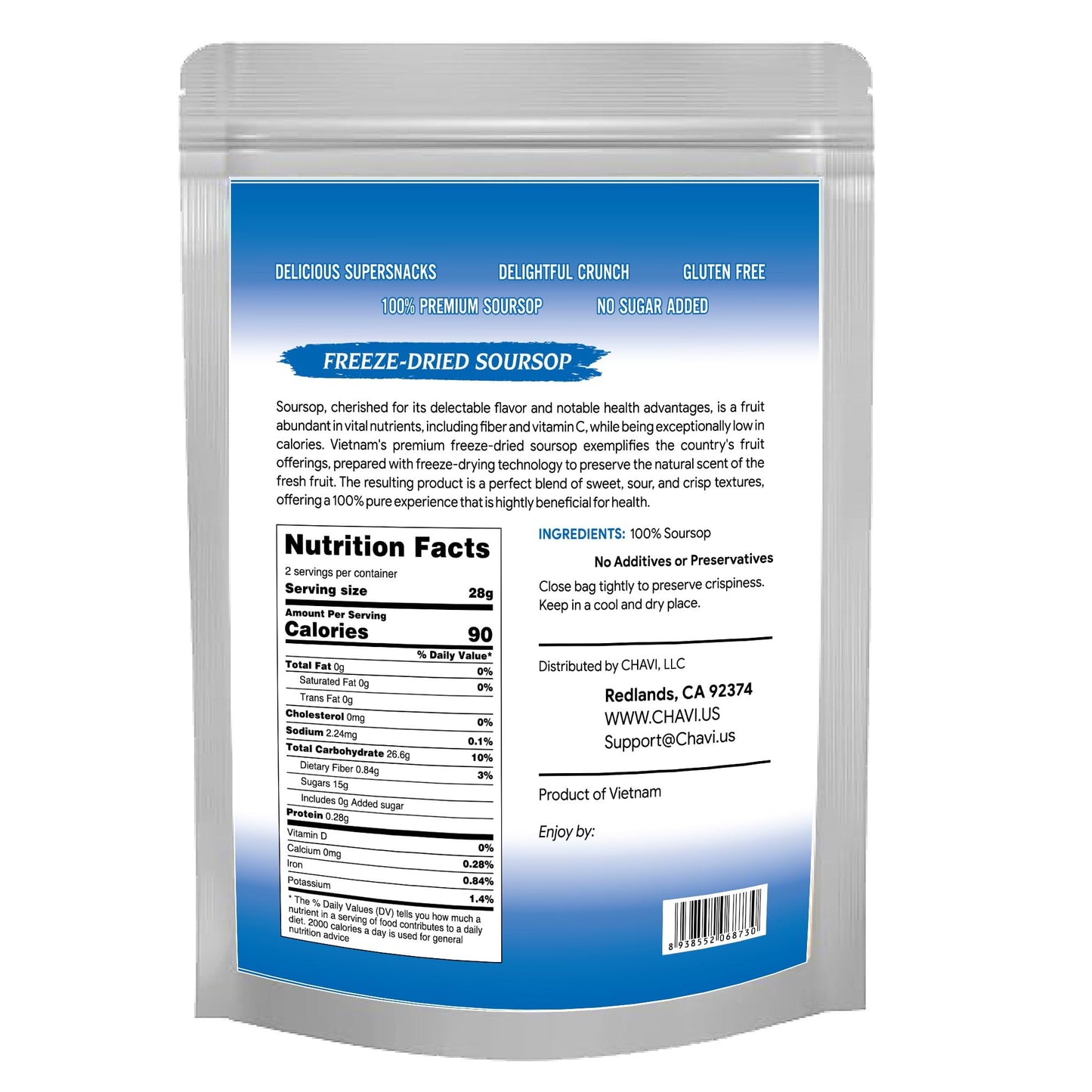 CHAVI Freeze-Dried Soursop - 2 Oz - Healthy 1 Ingredient Superfood - No Added Sugars or Preservatives - Non-GMO, Vegan, Gluten-F