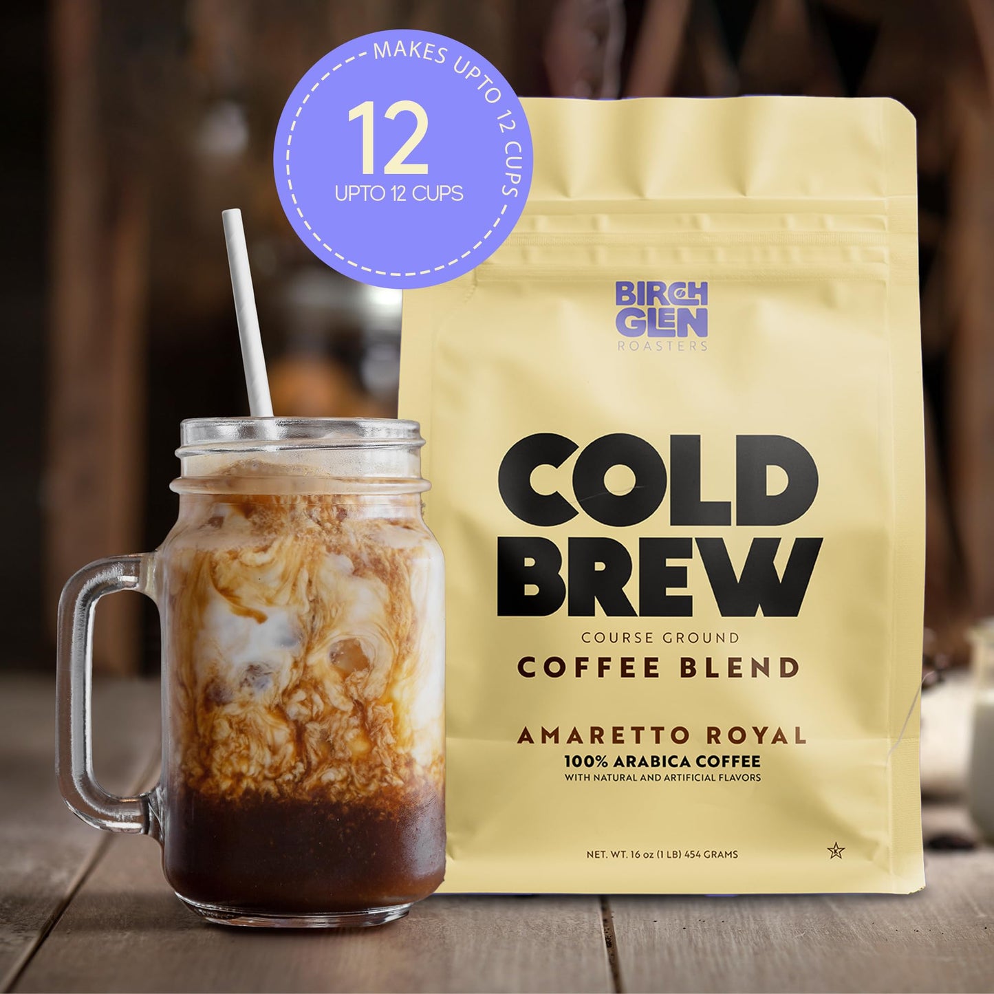 Birch Glen Roasters Cold Brew Coffee Blend, Smores Flavor, Coarse Ground, 1 lb Resealable Bag