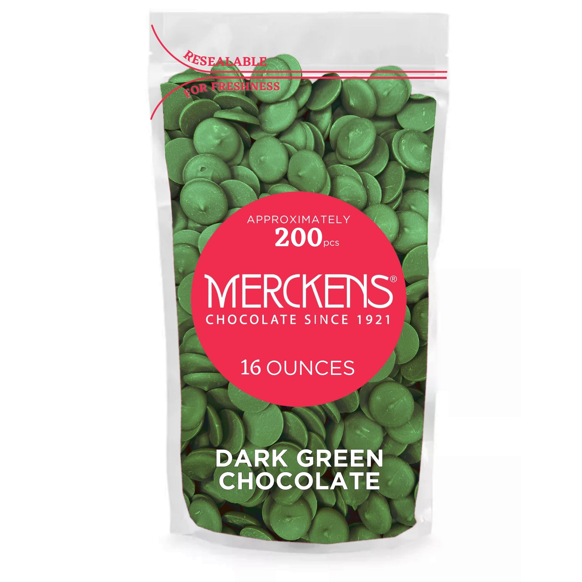 KIDU Merckens Dark Green Chocolate Melting Wafers 16 Ounces Bulk Perfect For Dipping, Deserts, Baking And More - 1 Pound