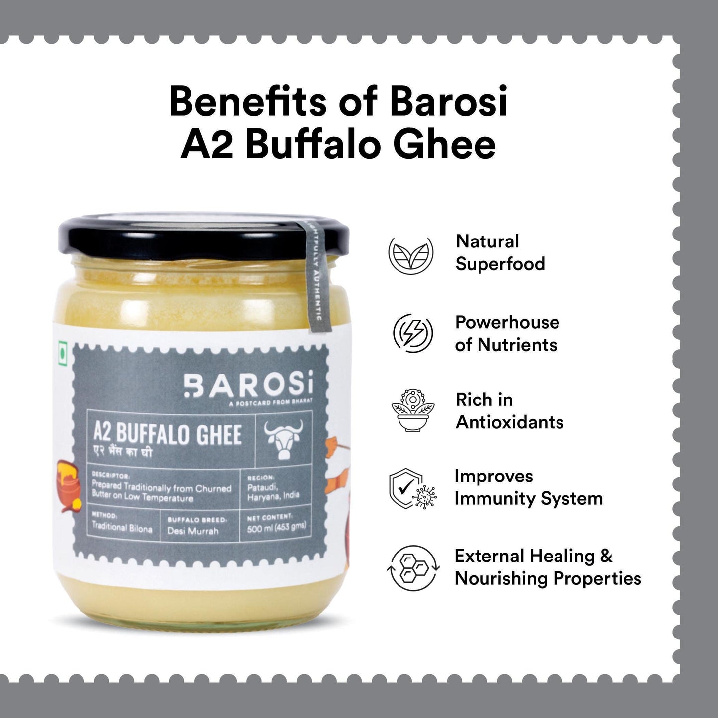 Barosi Enhanced Buffalo Ghee 3 Litre | Value Saver Family Pack | Vedic Bilona Method | Churned From Curd | Pure & Natural | Farm Made In Small Batches | Glass Jar Packing