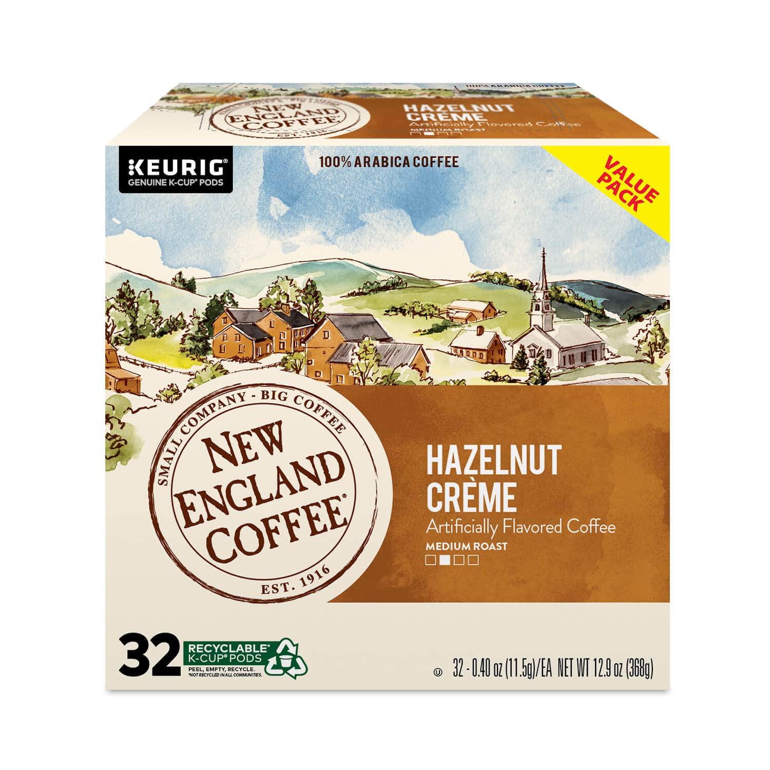 New England Coffee Hazelnut Crème Medium-Roast Single Serve Coffee Pods, 32 Ct. Box (Pack Of 1)