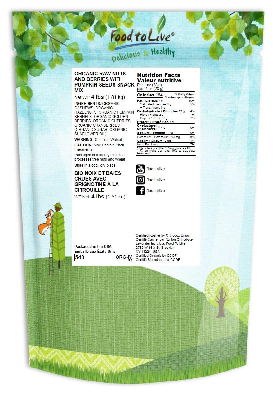 Organic Snack Mix, 4 Pounds - Raw Nuts and Berries with Pumpkin Seeds, Non-GMO, Non-Irradiated, Kosher, Vegan Superfood, Bulk, G