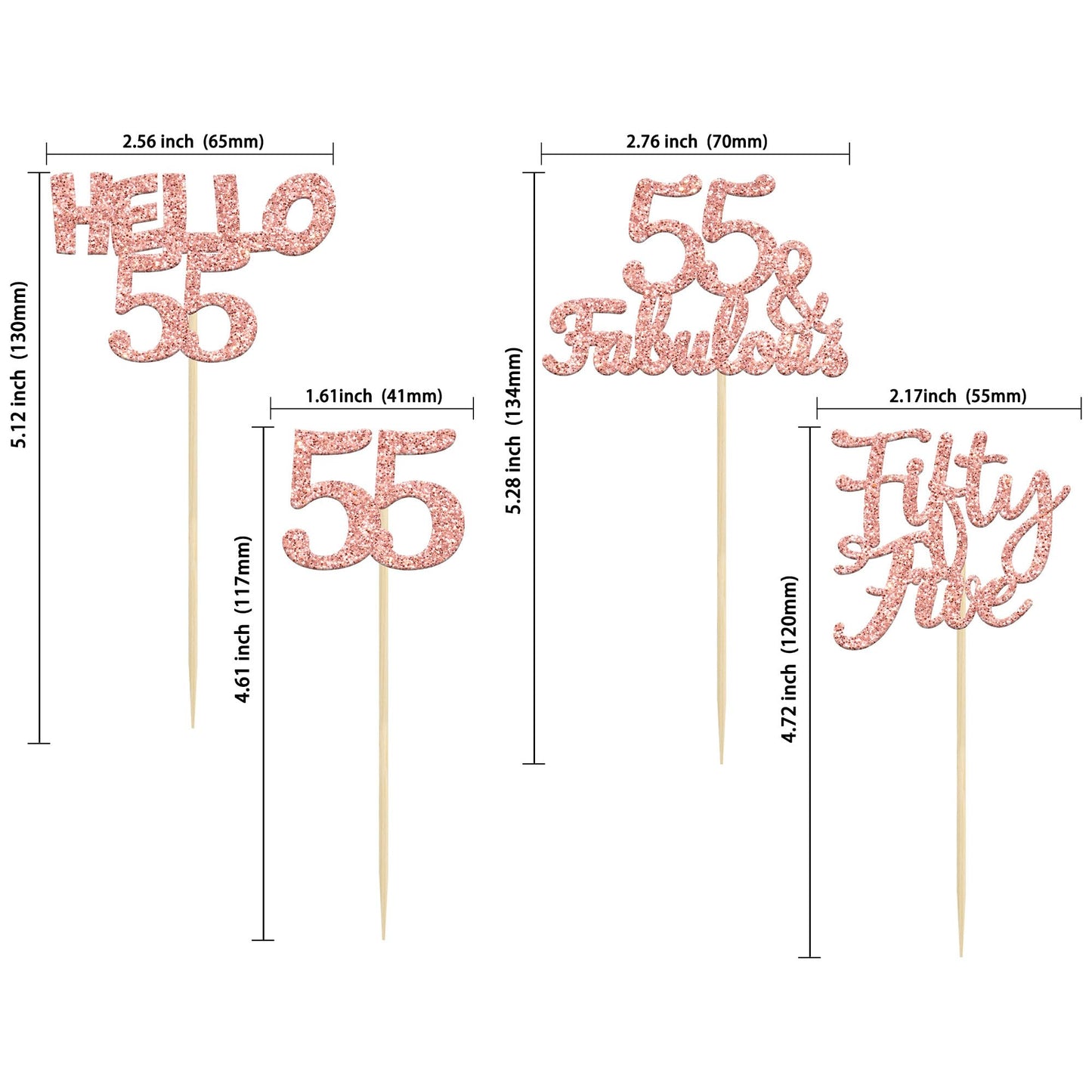 Gyufise 24Pcs Rose Gold Glitter 55Th Birthday Cupcake Toppers 55 Fabulous Cupcake Picks Hello 55 Fifty Five Cupcake Picks For 55