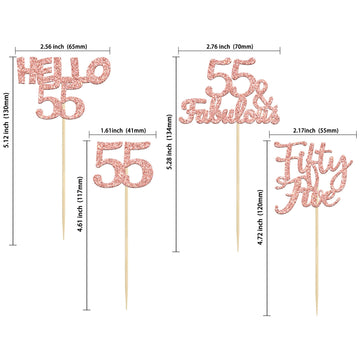 Gyufise 24Pcs Rose Gold Glitter 55Th Birthday Cupcake Toppers 55 Fabulous Cupcake Picks Hello 55 Fifty Five Cupcake Picks For 55