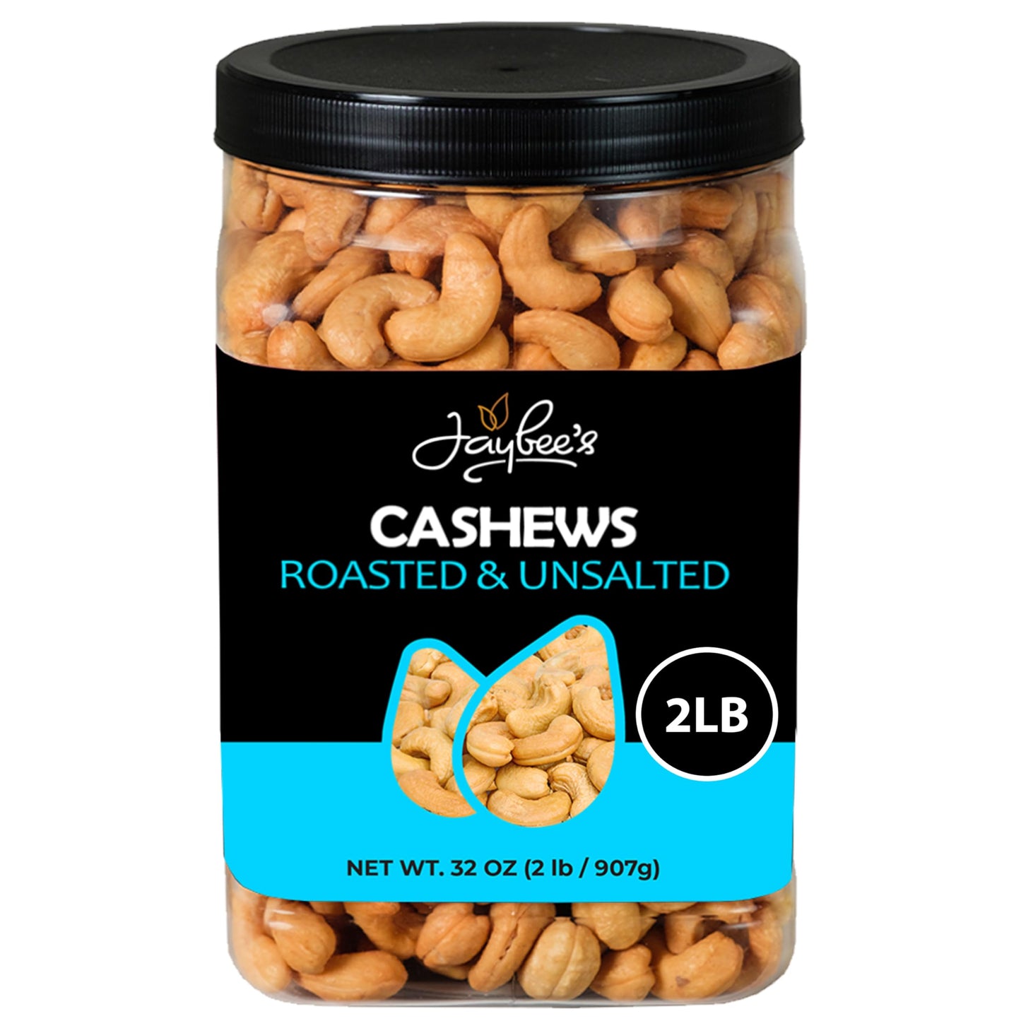 Jaybees Roasted Unsalted Cashews | Healthy Snack | 32 oz (2 lbs) | Vegan & Keto Friendly