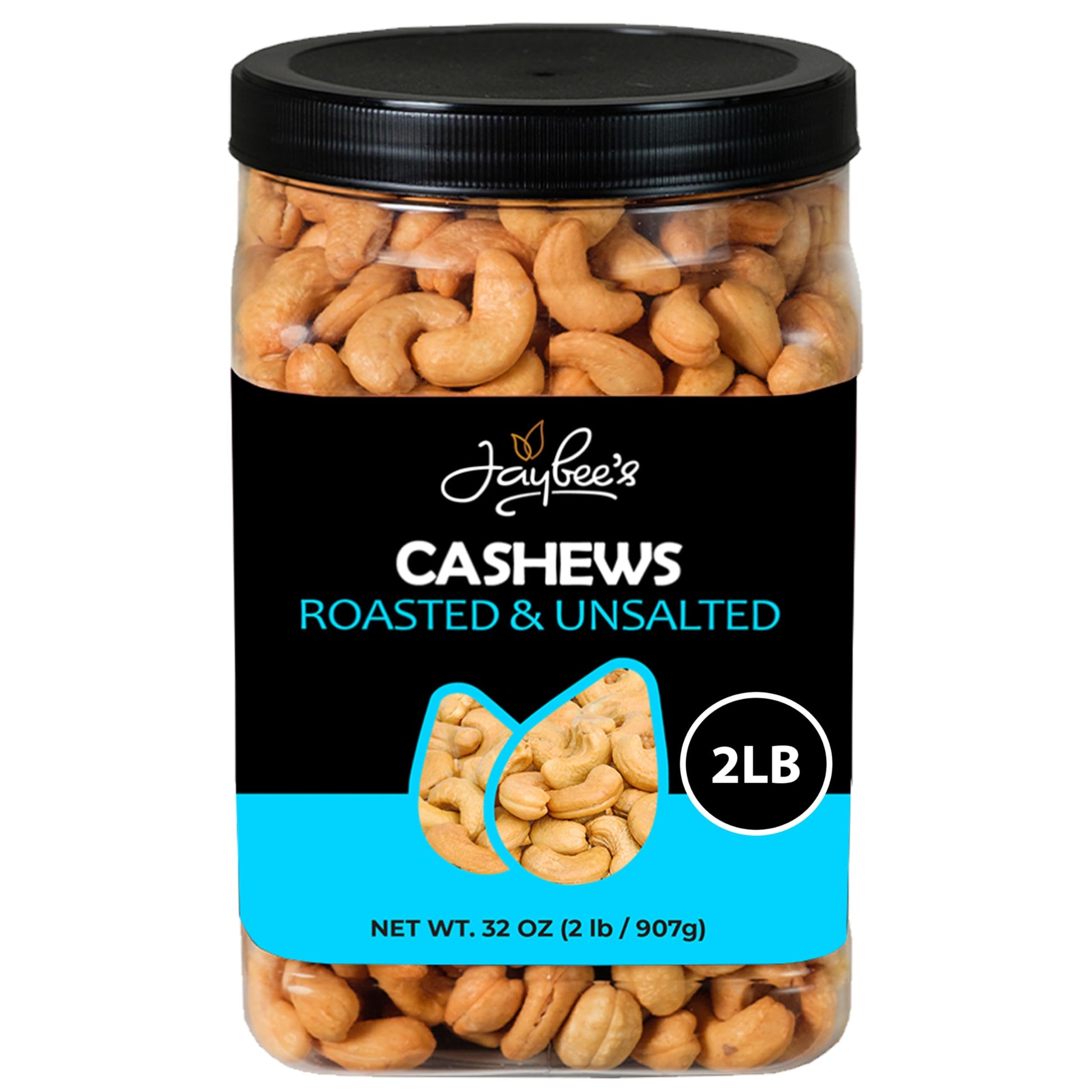 Jaybees Roasted Unsalted Cashews | Healthy Snack | 32 oz (2 lbs) | Vegan & Keto Friendly