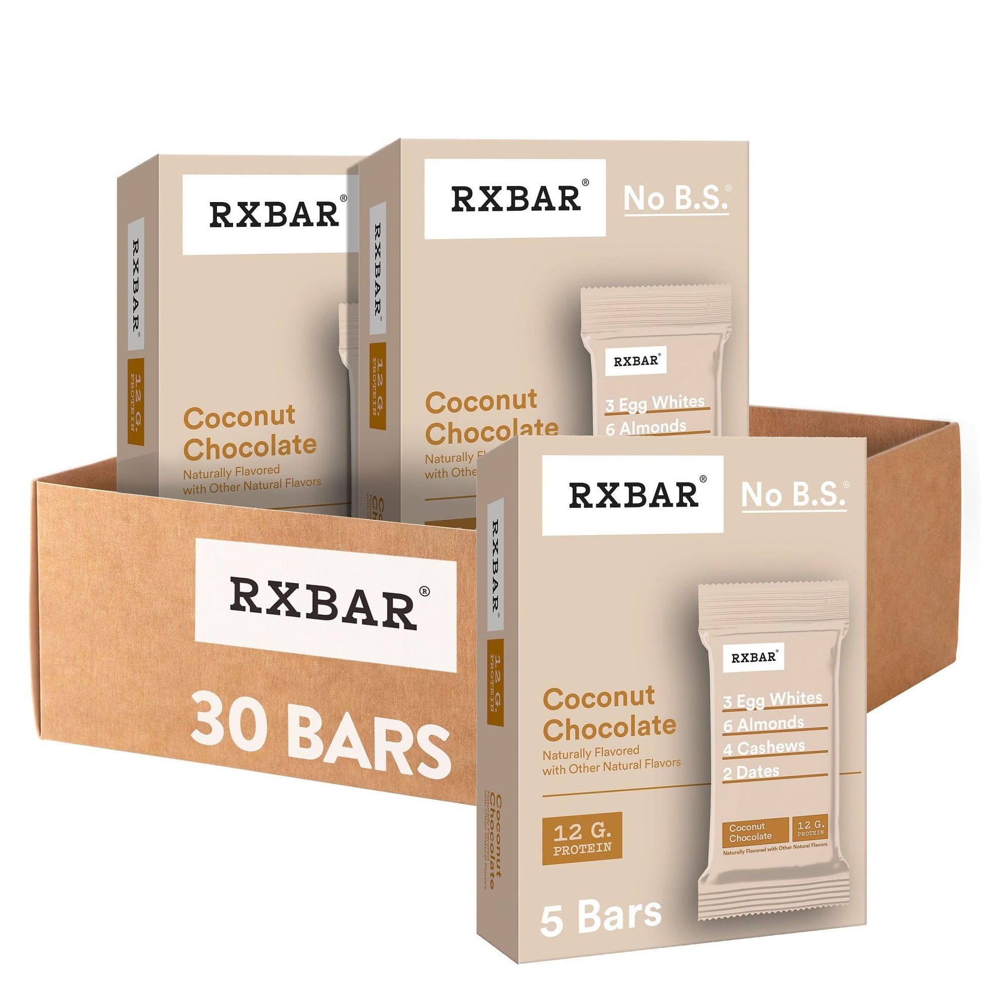 RXBAR Protein Bars  12g Protein  Gluten Free Snacks  Coconut Chocolate (6 Boxes  30 Bars)