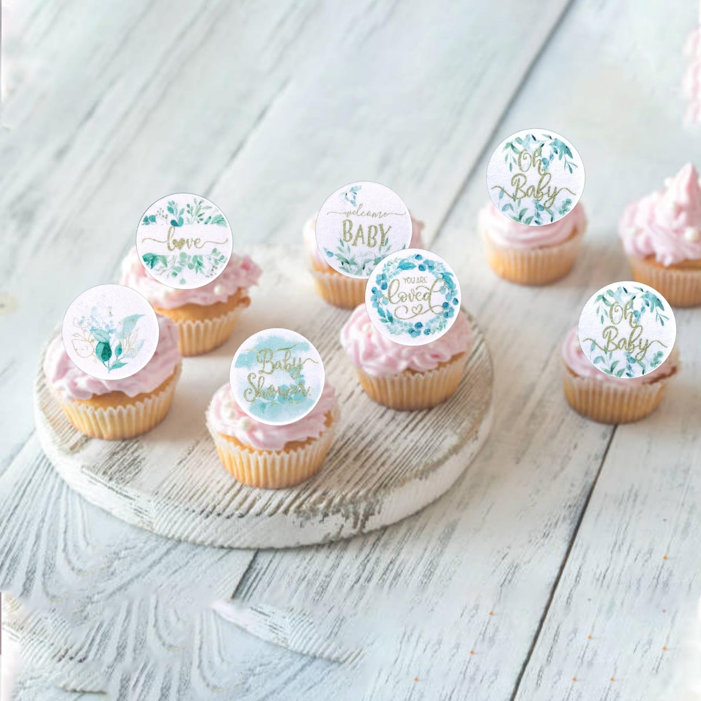 60 Pcs Edible Baby Shower Cupcake Toppers Woodland Jungle Leaf Love Welcome Baby Cupcake Picks Edible Oh Baby Cake Decorations F