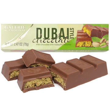 Dubai Chocolate Bar, Milk Chocolate With Pistachio And Kadayif Filling, Gourmet Candy Gift, 2.47 Ounces
