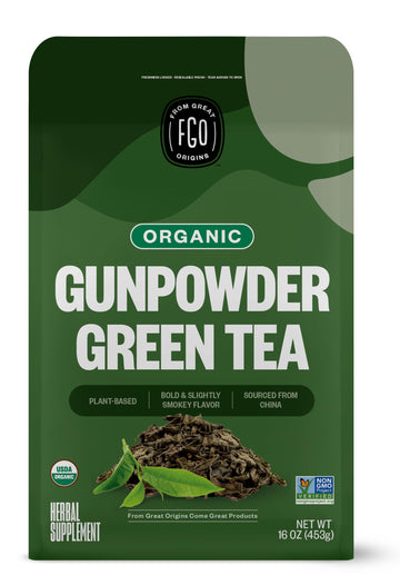 Fgo Organic Gunpowder Green Loose Leaf Tea, Resealable Kraft Bag, 16Oz, Packaging May Vary (Pack Of 1)