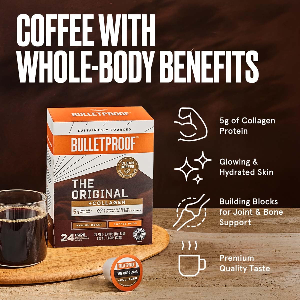Bulletproof The Original + Collagen Single-Serve Coffee Pods, 24 Count, 100% Arabica Coffee Sourced from Central and South Ameri