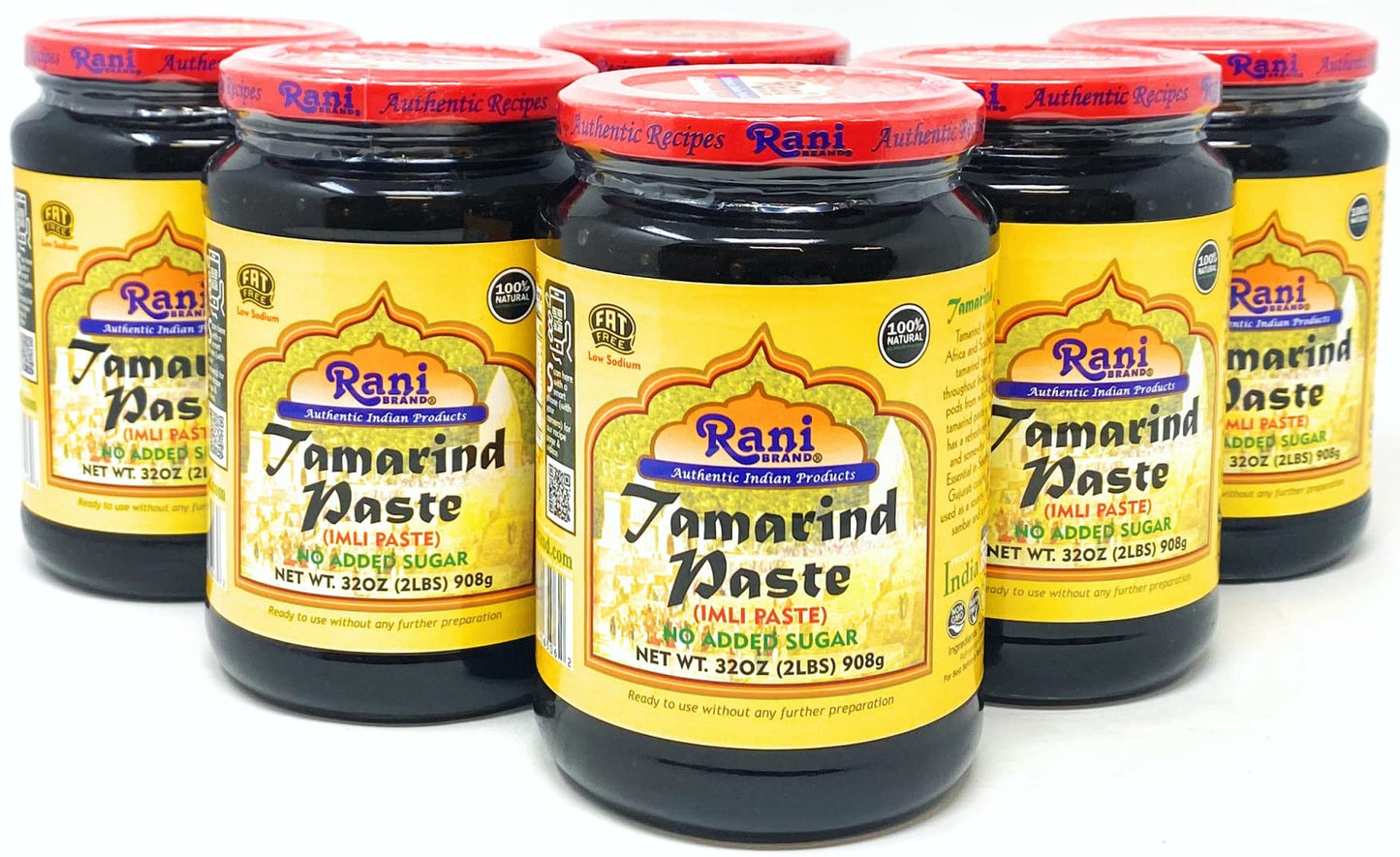 Rani Tamarind Paste Puree (Imli) 32oz (2lbs) 908g Bulk Glass Jar, No added sugar, Pack of 5+1 FREE ~ All Natural | Vegan | Glute