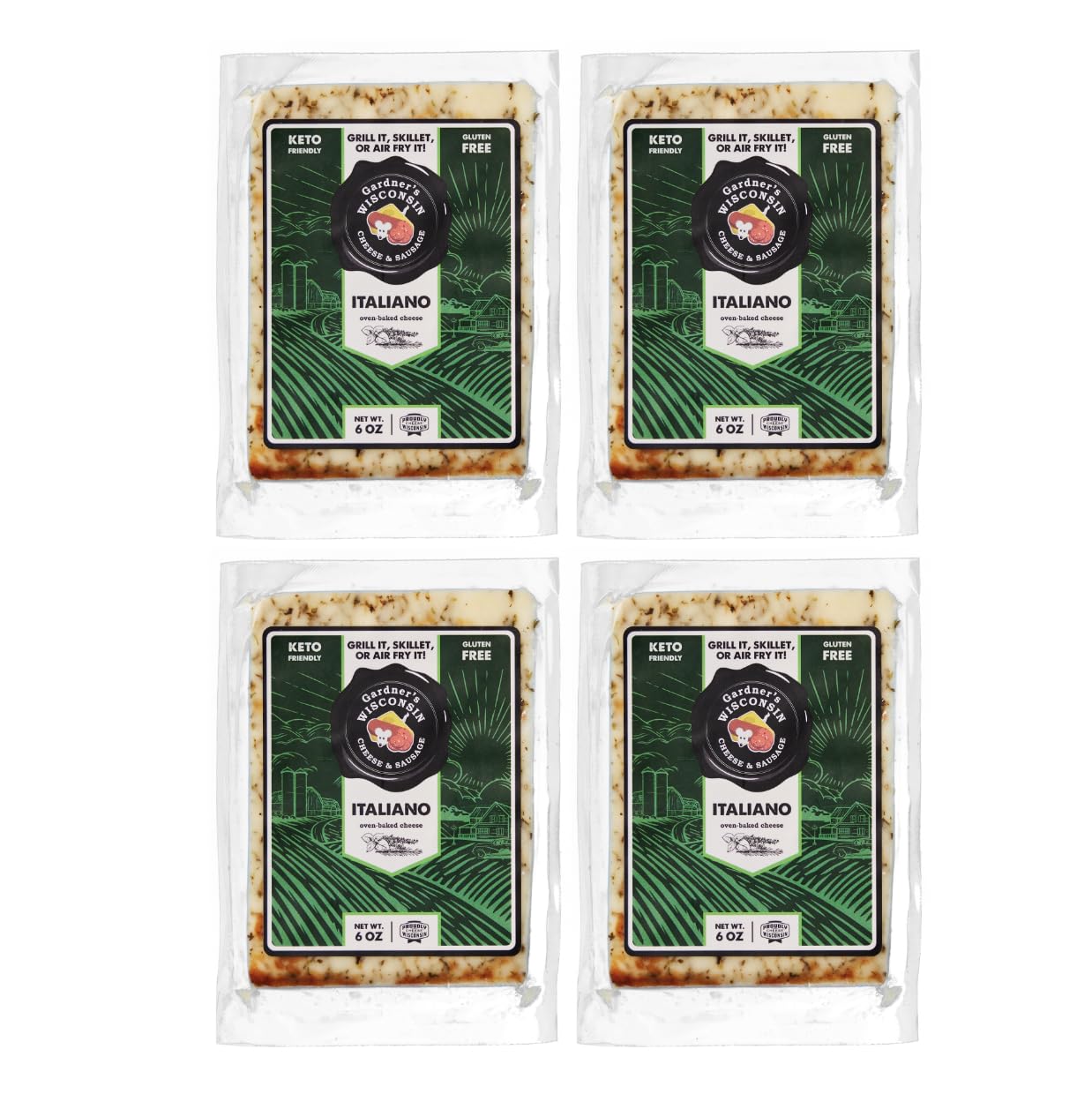 Gardner s Wisconsin Cheese and Sausage, 4 Pack of Oven Baked Cheese, Italiano Flavor (6 Ounces Per Block) - Artisan Cheese Made