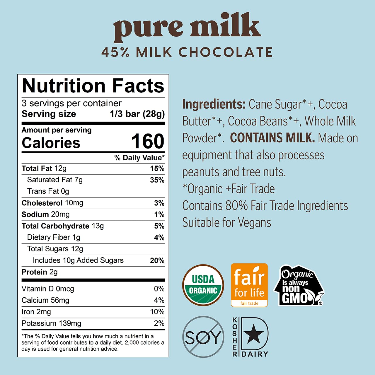 Pure 45% Milk Chocolate 3 Ounces (Case Of 12)