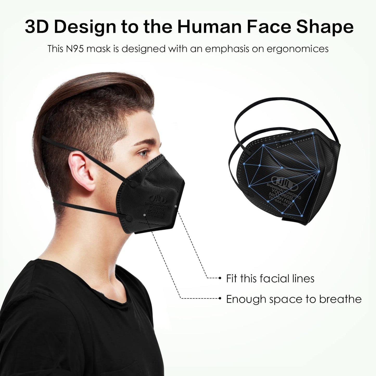 N95 Mask Niosh Approved 50-Pack, Particulate Respirator N95 Face Masks Universal Fit - Individually Wrapped, Black