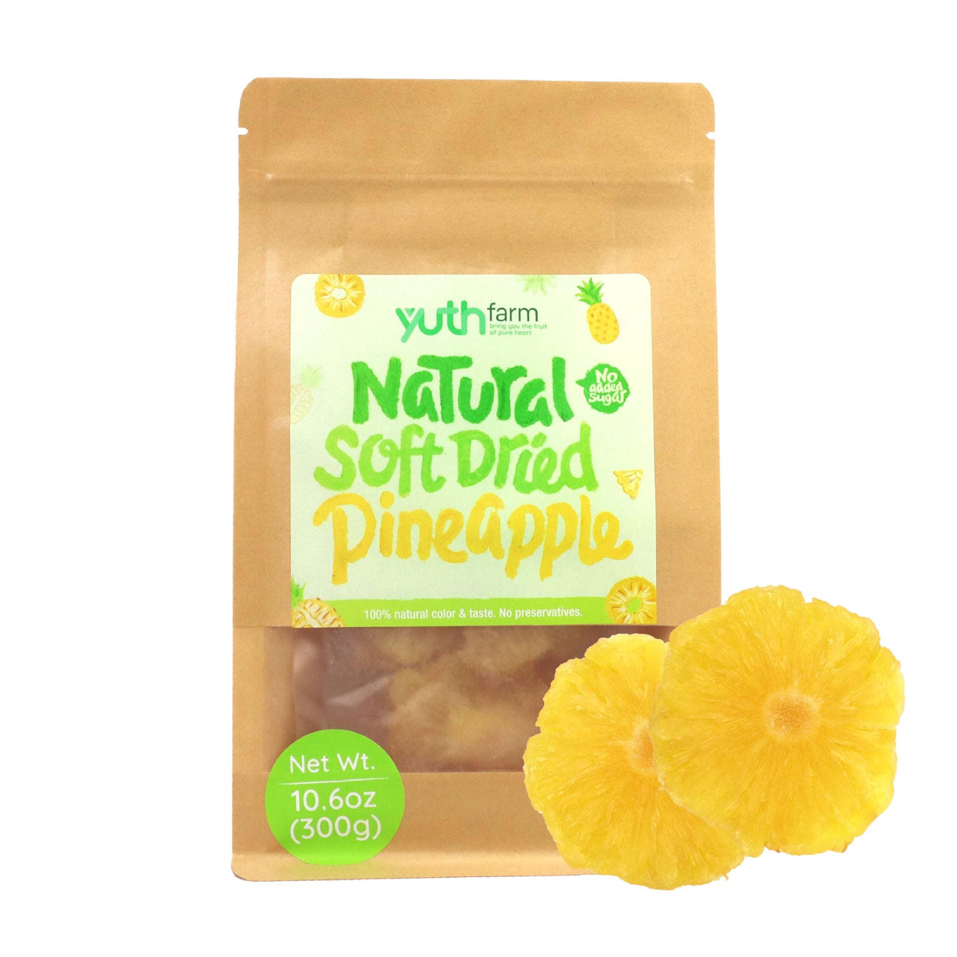 Yuth Farm Plant-Based Soft & Chewy Dried Fruit - Deliciously Healthy Snack 300g(10.6 Oz) (Pineapple)