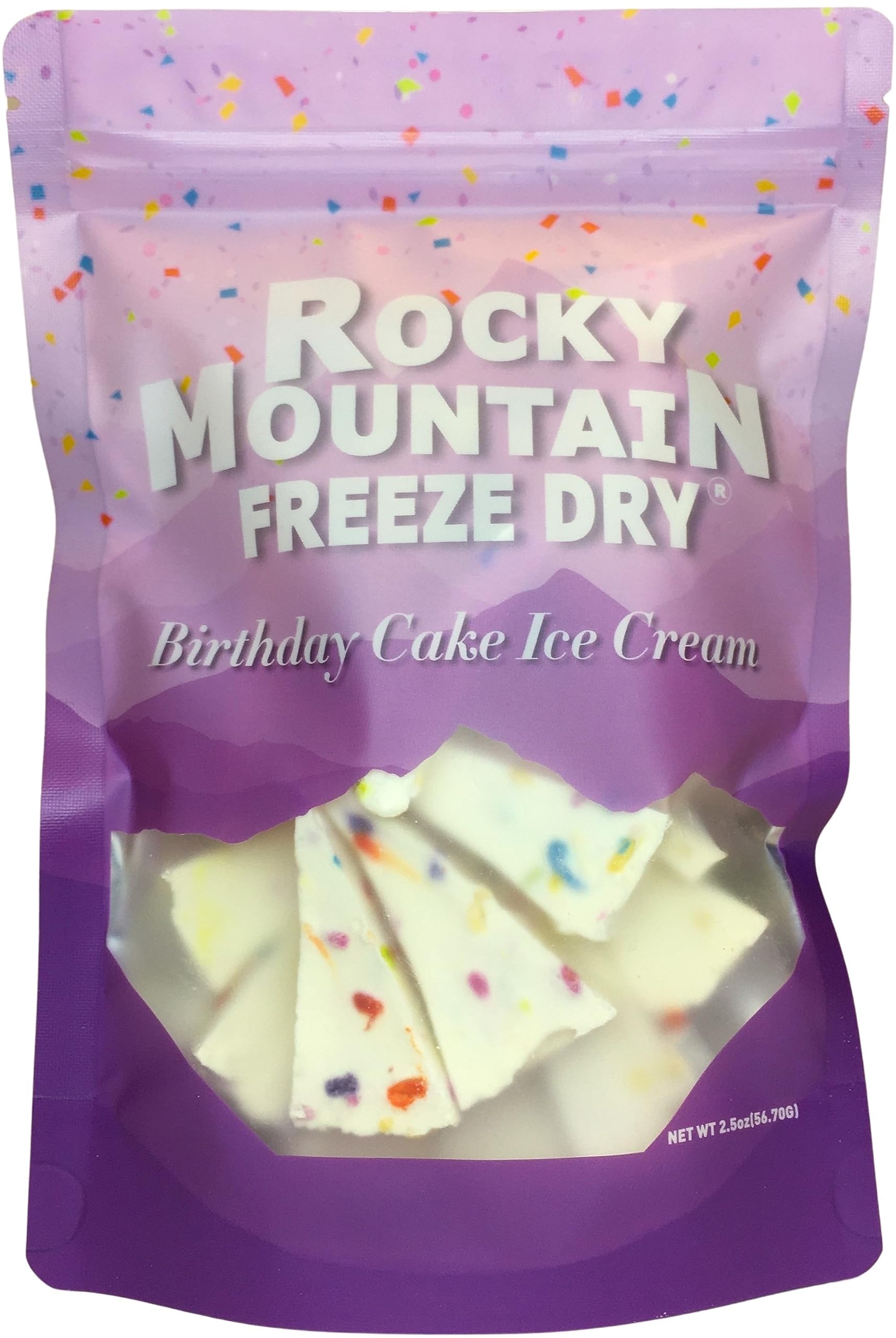 Rocky Mountain Freeze Dry Birthday Cake Ice Cream - Freeze Dried Snack, 2.5oz, Shelf-Stable, Crunchy Creamy Treat