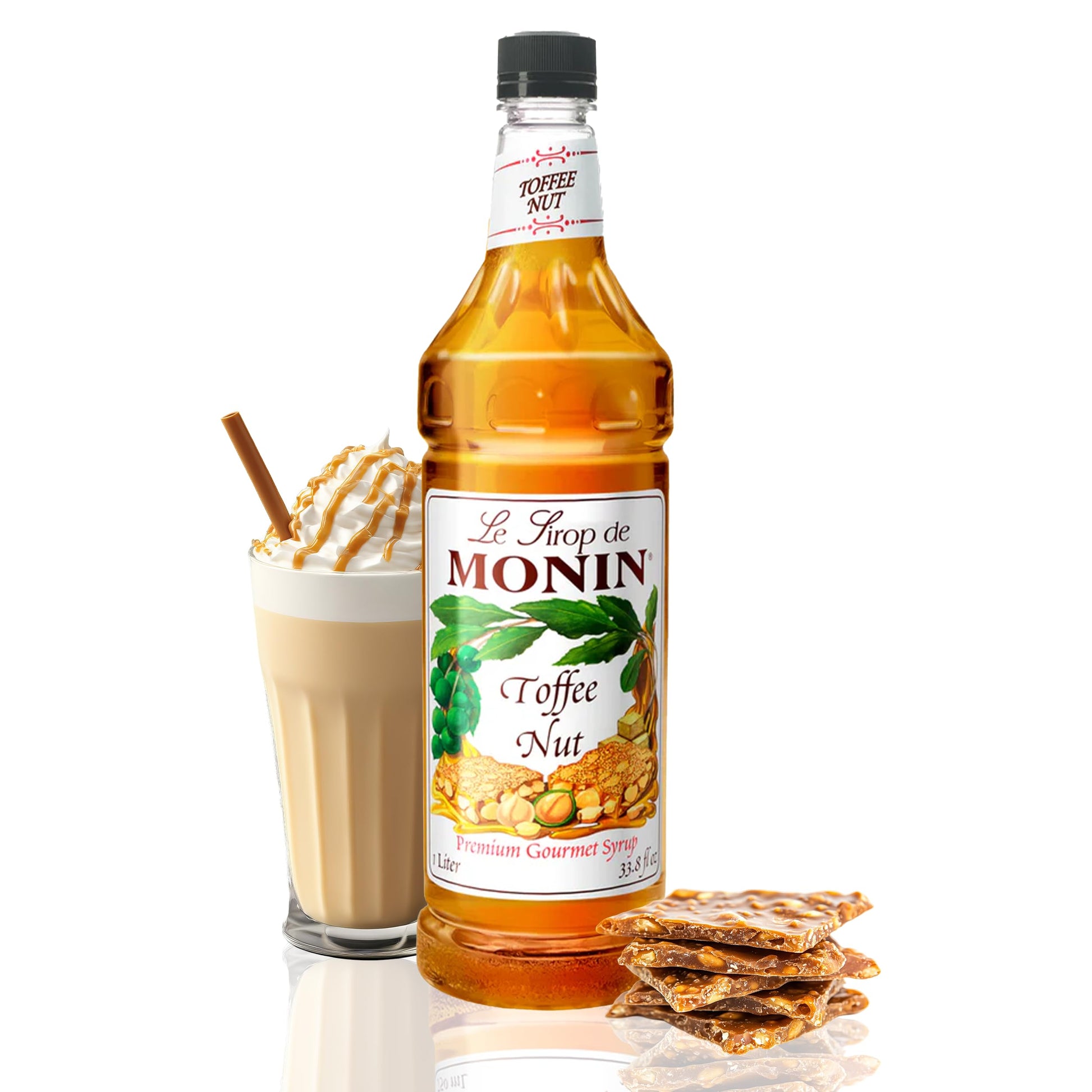 Monin Toffee Nut Syrup, Bold and Buttery Flavor, Gluten-Free, Non-GMO, 1 Liter (33.81 Fl Oz)