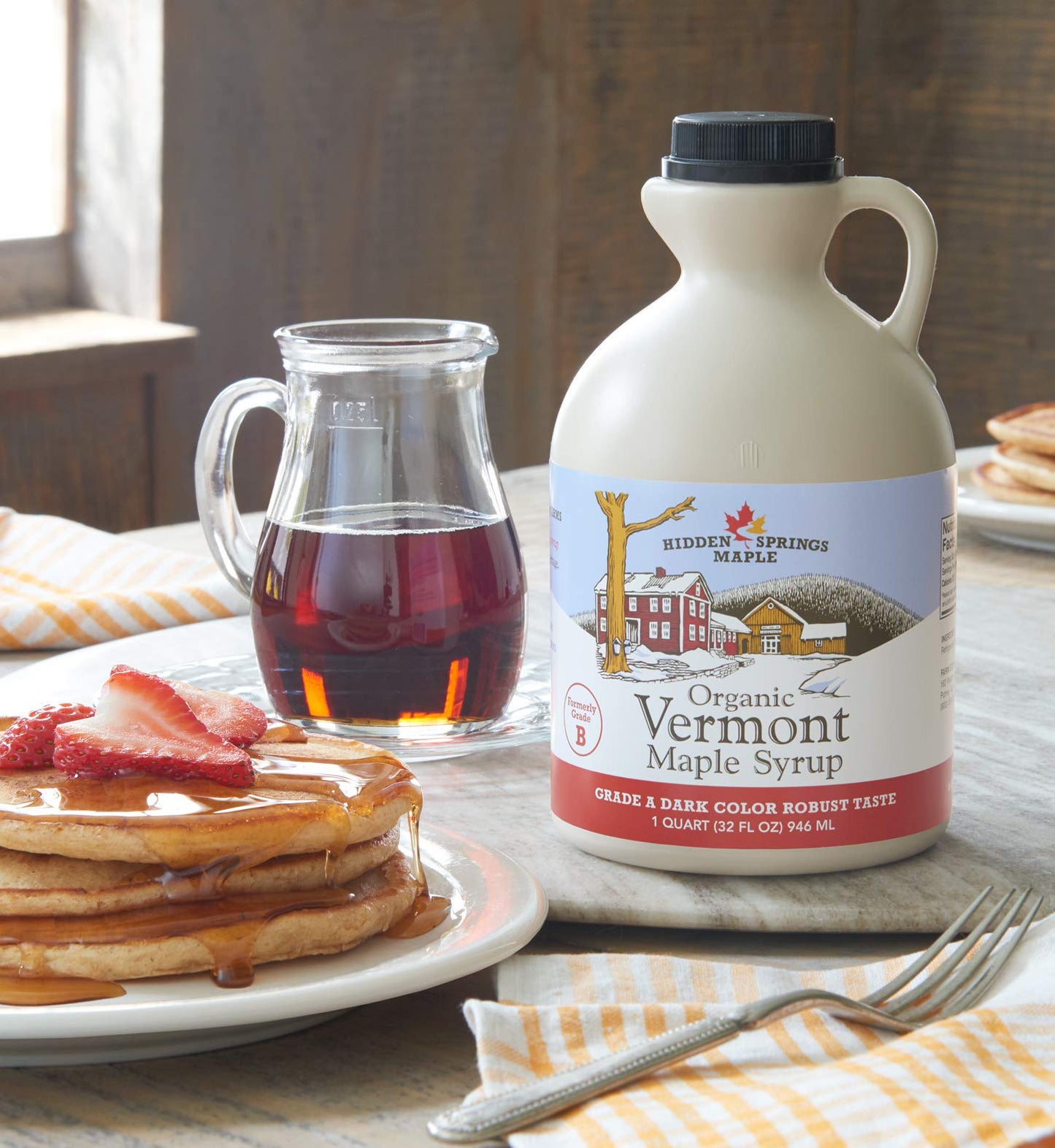 Hidden Springs Maple Organic Vermont Maple Syrup, Grade A Dark Robust (Formerly Grade B), 32 Ounce, 1 Quart, Family Farms, Bpa-F