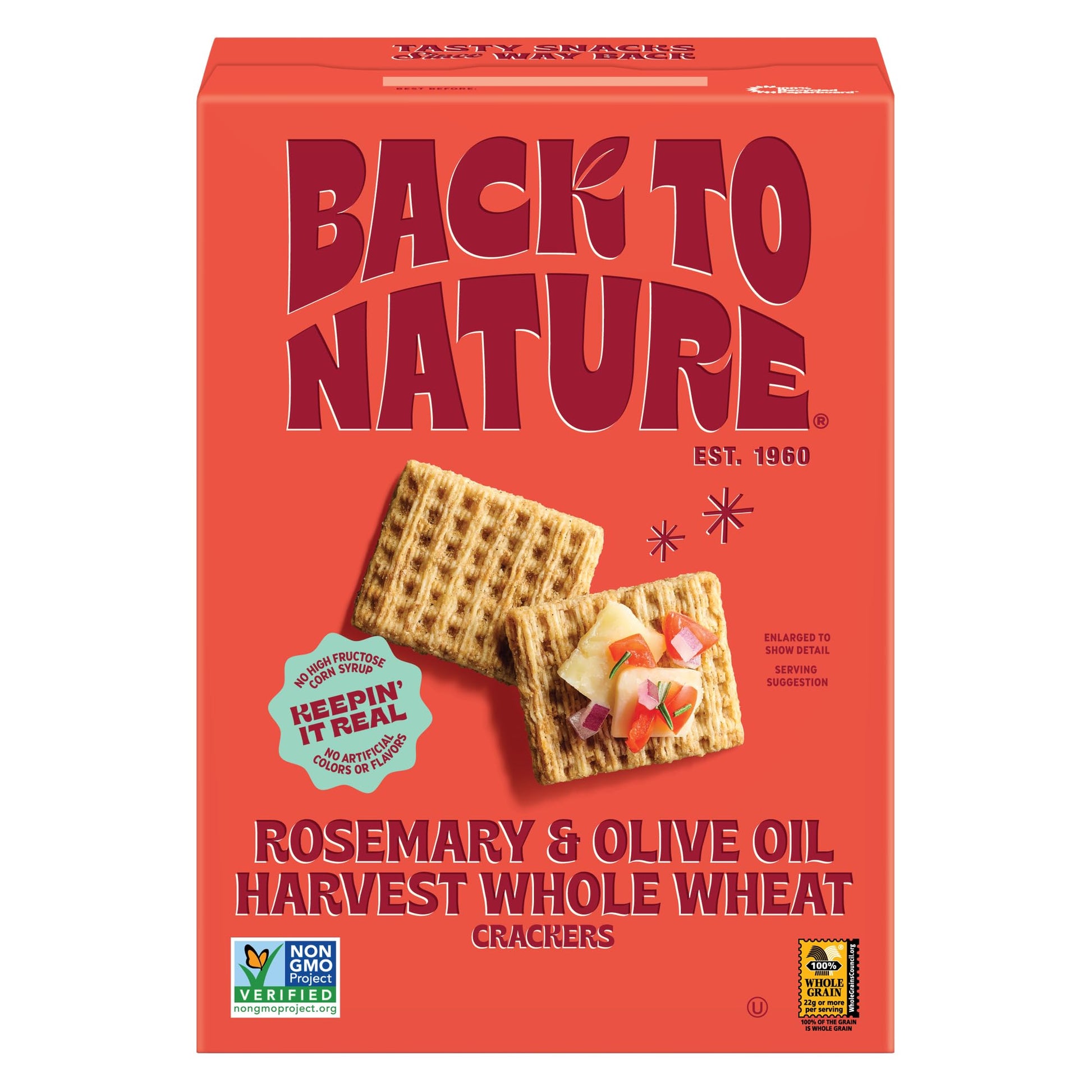 Back to Nature - Rosemary & Olive Oil Harvest Whole Wheat Crackers - Non-GMO, Made with Whole Grain Wheat & Sea Salt, - Seriousl