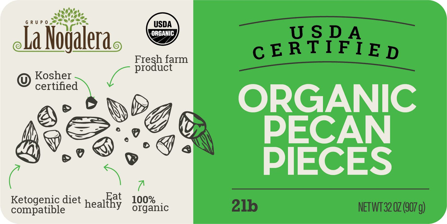 Grupo La Nogalera Organic Pecan Pieces - Chopped, Non-GMO, Kosher, Halal, 2 lb Bag